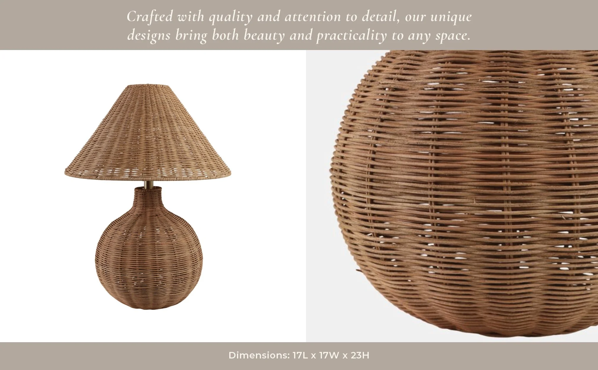 23x20" Woven Rattan Table Lamp, Natural - Image 9