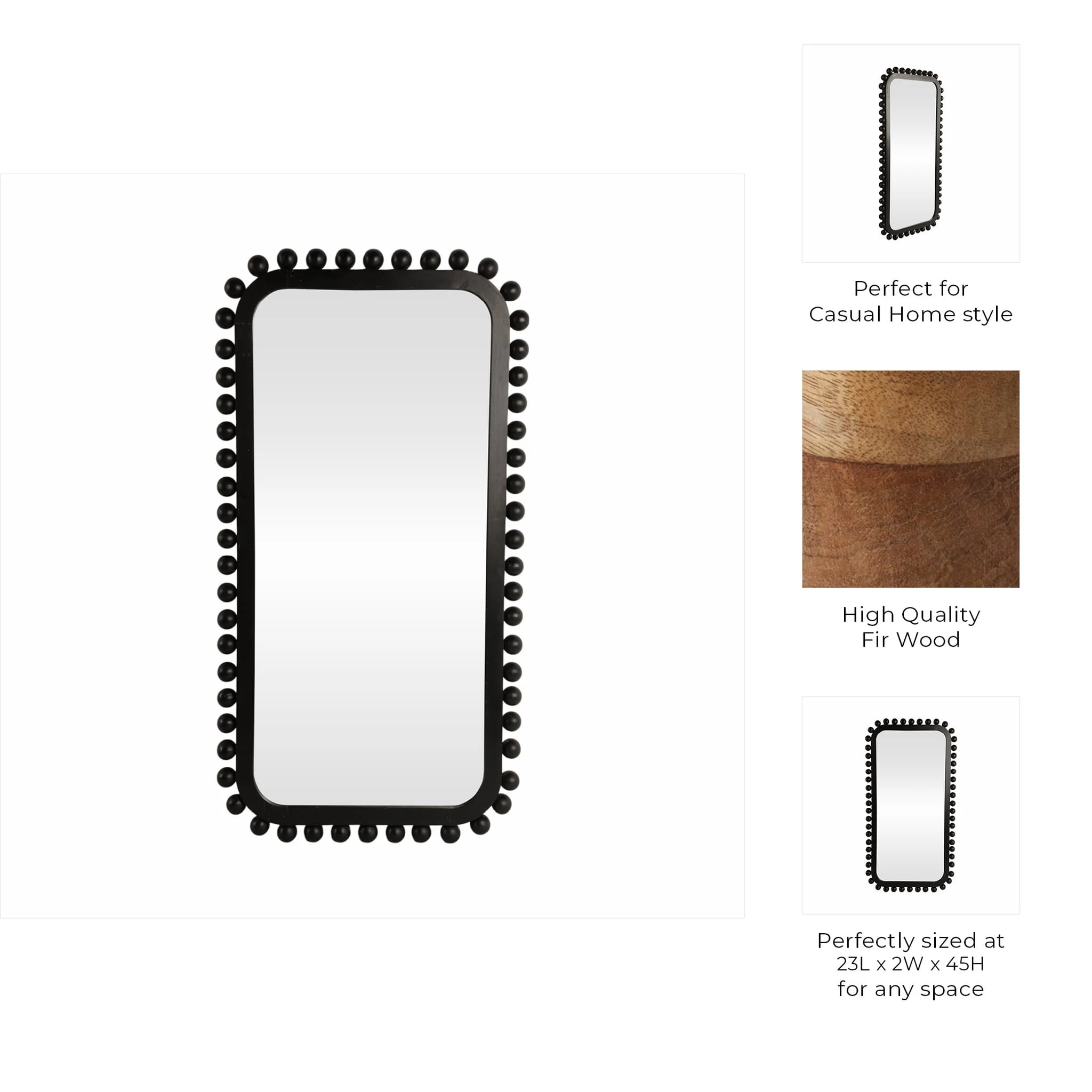 23x45" Knobby Rectangular Mirror, Black - Image 8