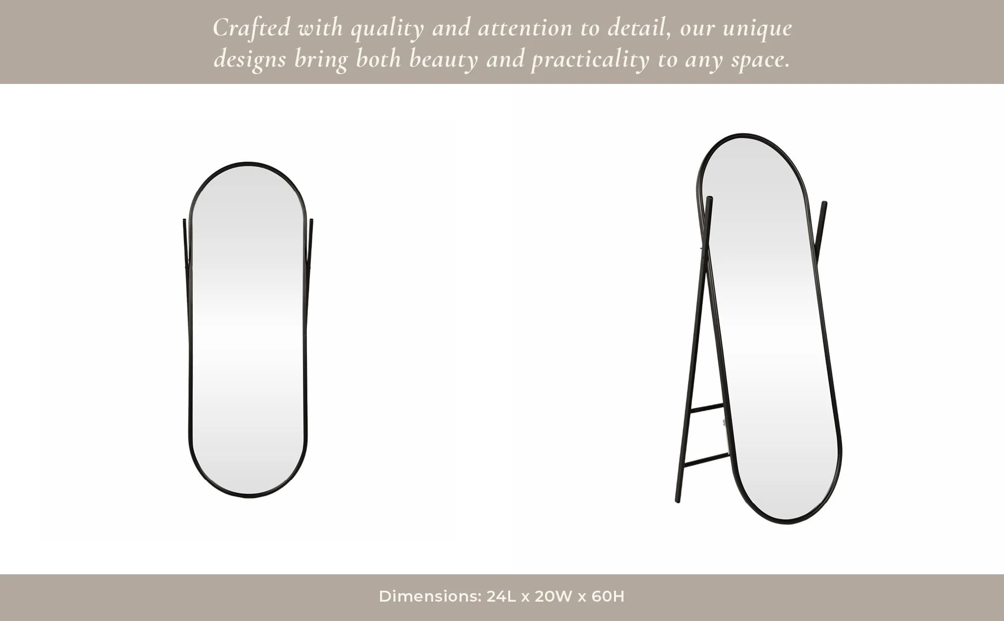 23x60 Rounded Standing Mirror, Black - Image 7