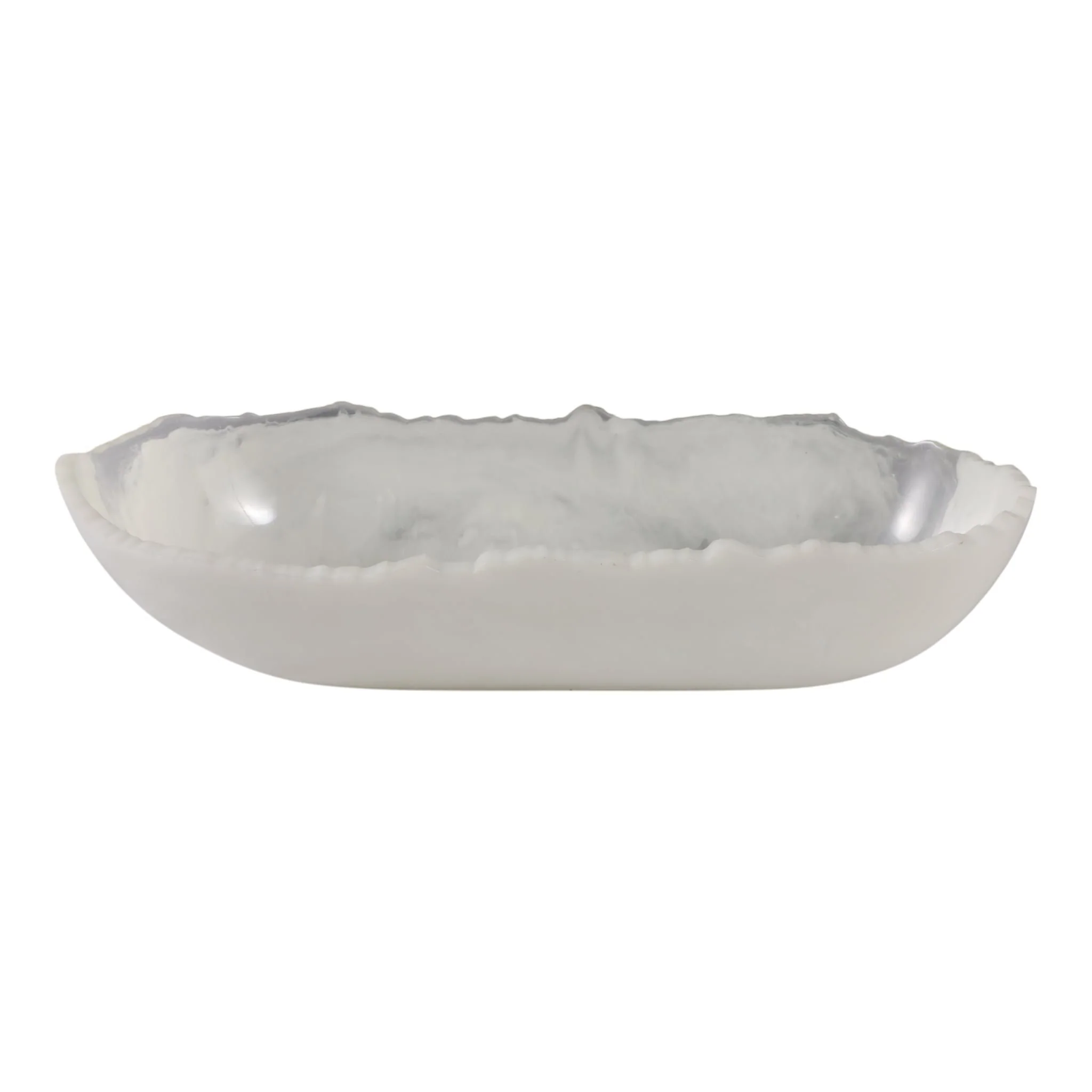 23x9" Raw Edge Marbled Resin Bowl, White - Image 4