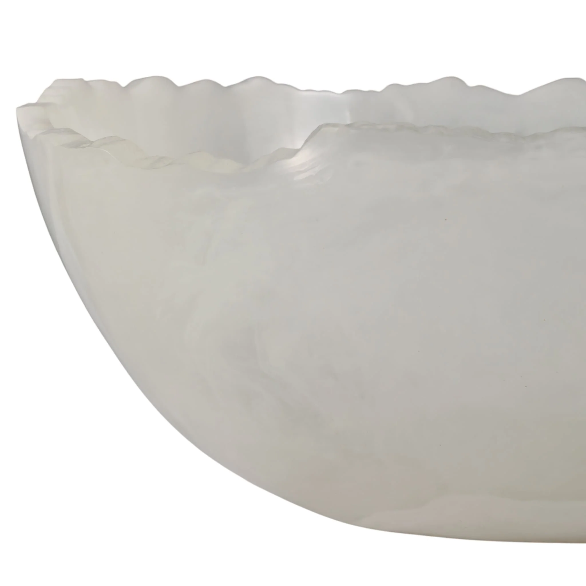 23x9" Raw Edge Marbled Resin Bowl, White - Image 5