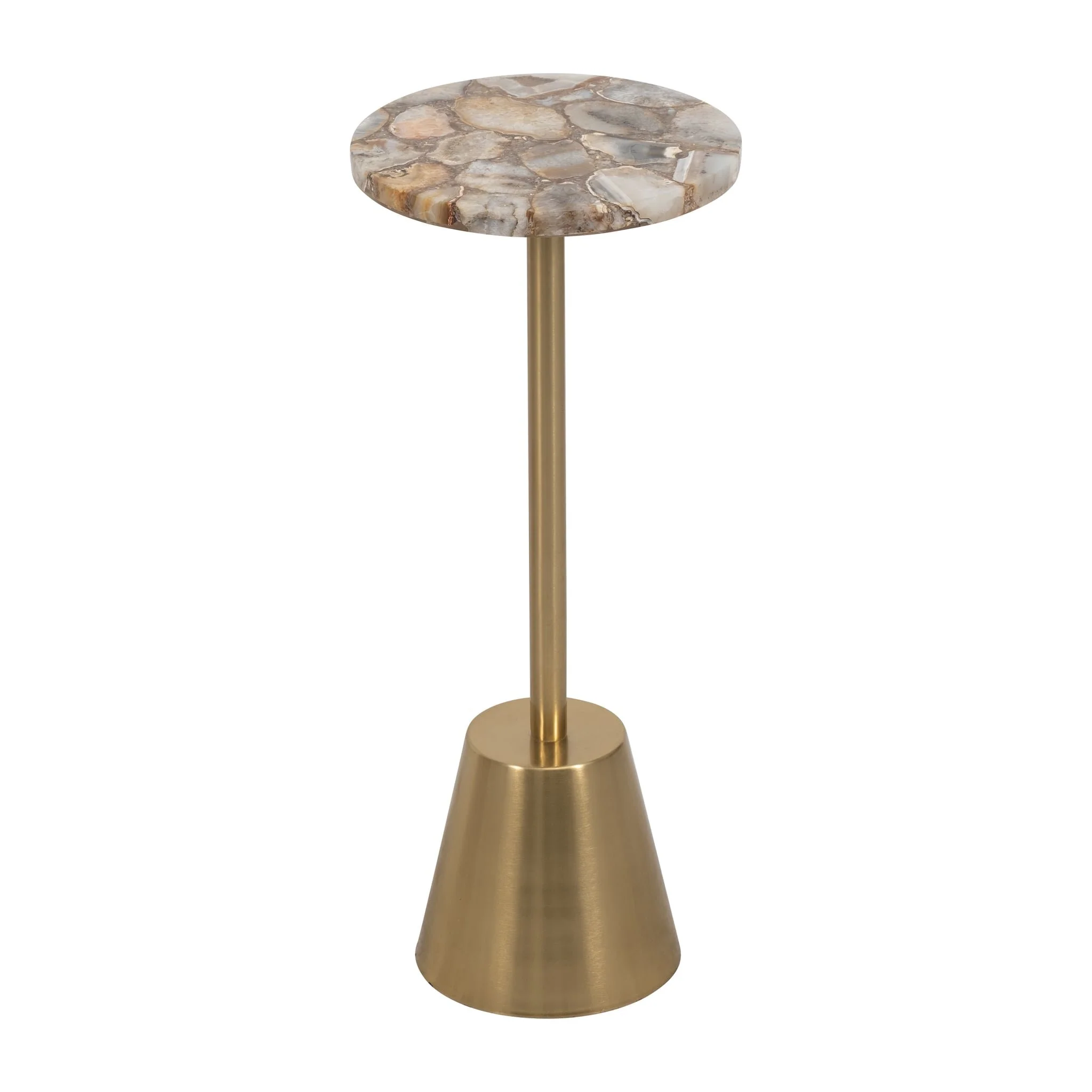 24" Agate Top Polished Edge Accent Table, Gold - Image 3