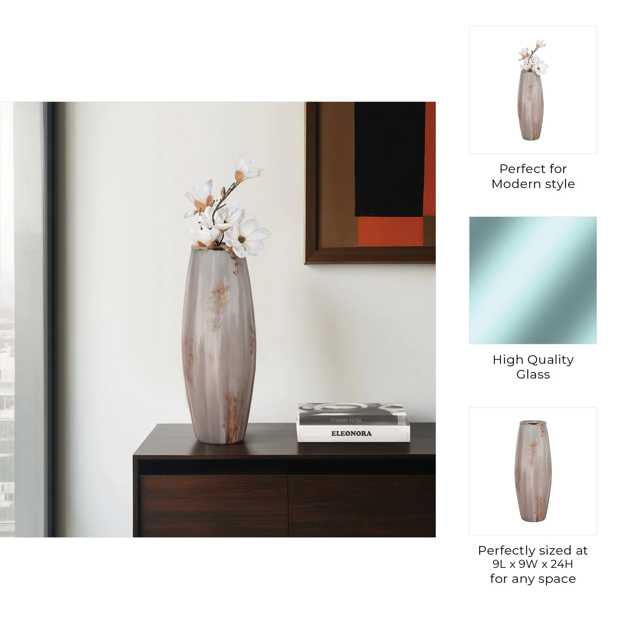 24" Curved Glass Vase Opal Finish, Ivory Multi - Image 9