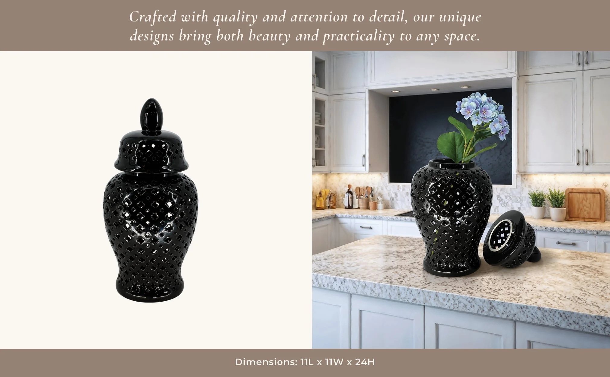 24" Cut-out Clover Temple Jar, Black - Image 10