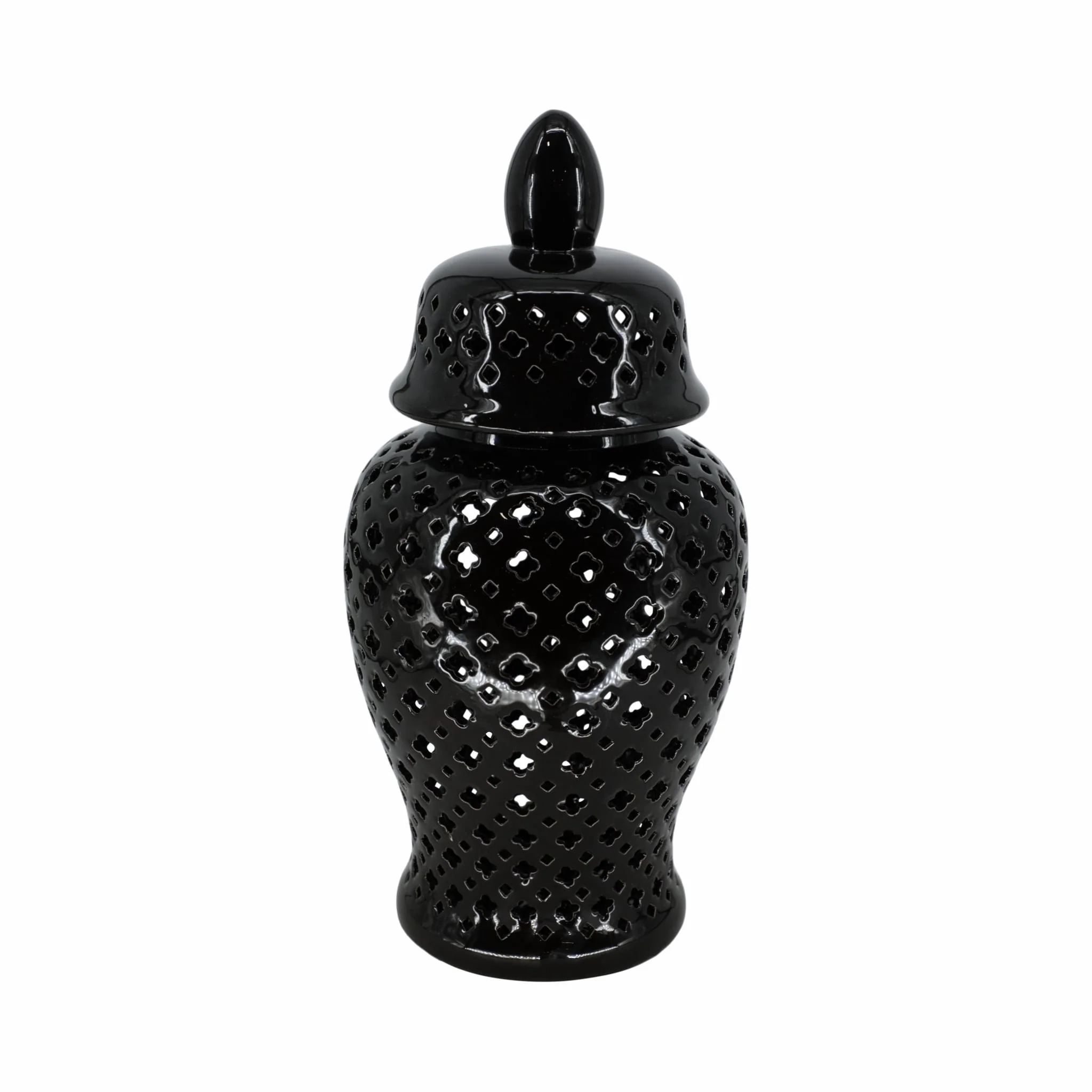 24" Cut-out Clover Temple Jar, Black - Image 2