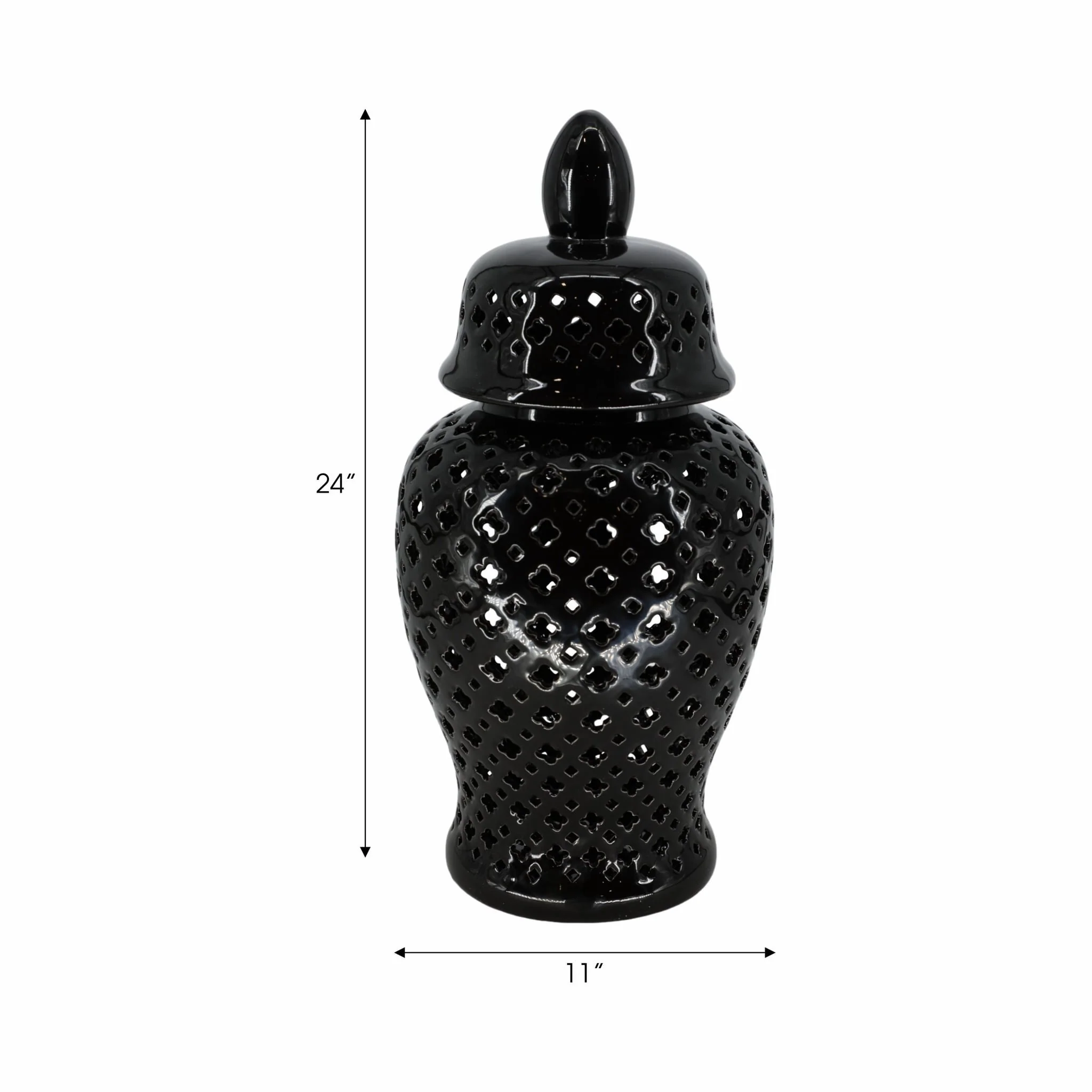 24" Cut-out Clover Temple Jar, Black - Image 7