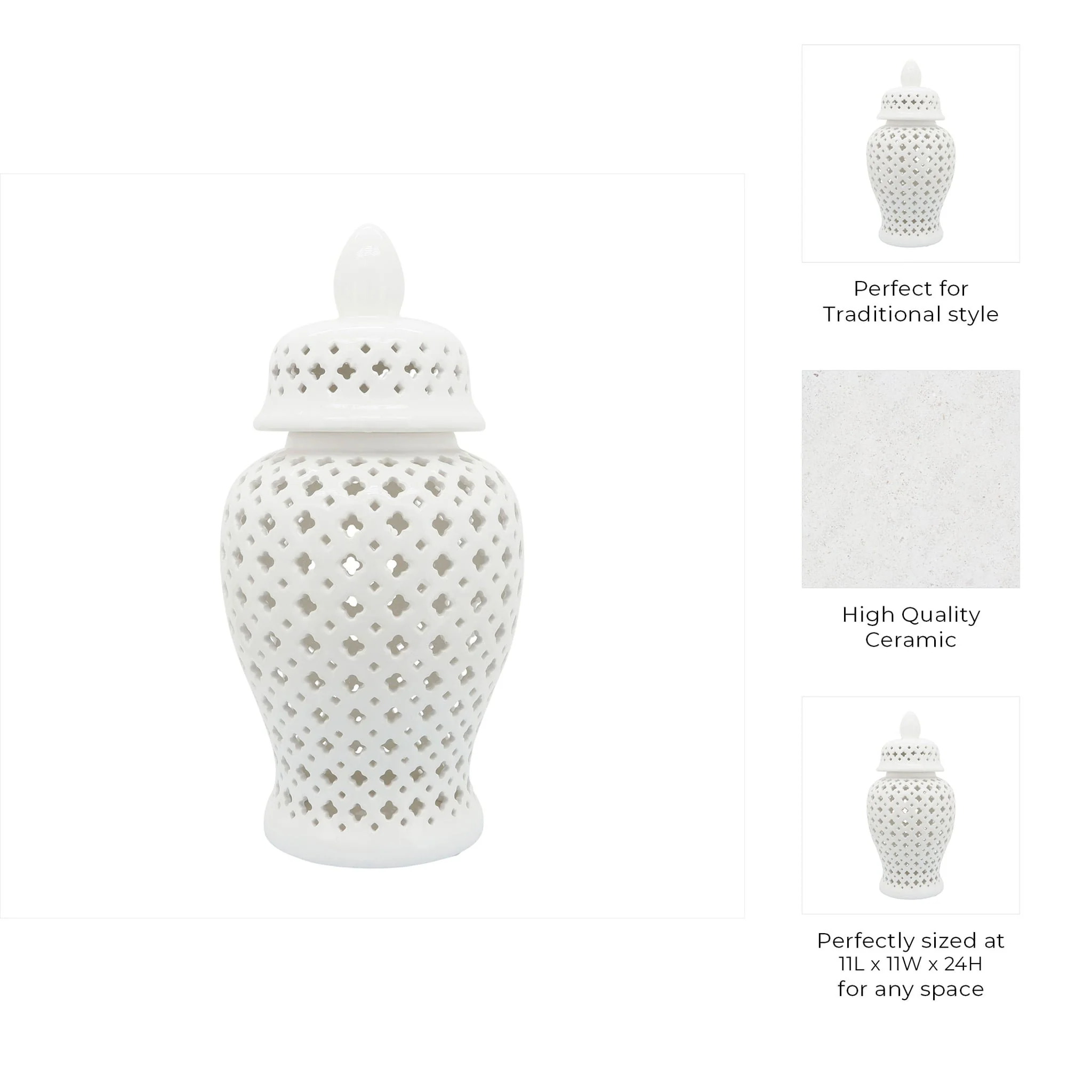 24" Cut-out Clover Temple Jar, White - Image 10