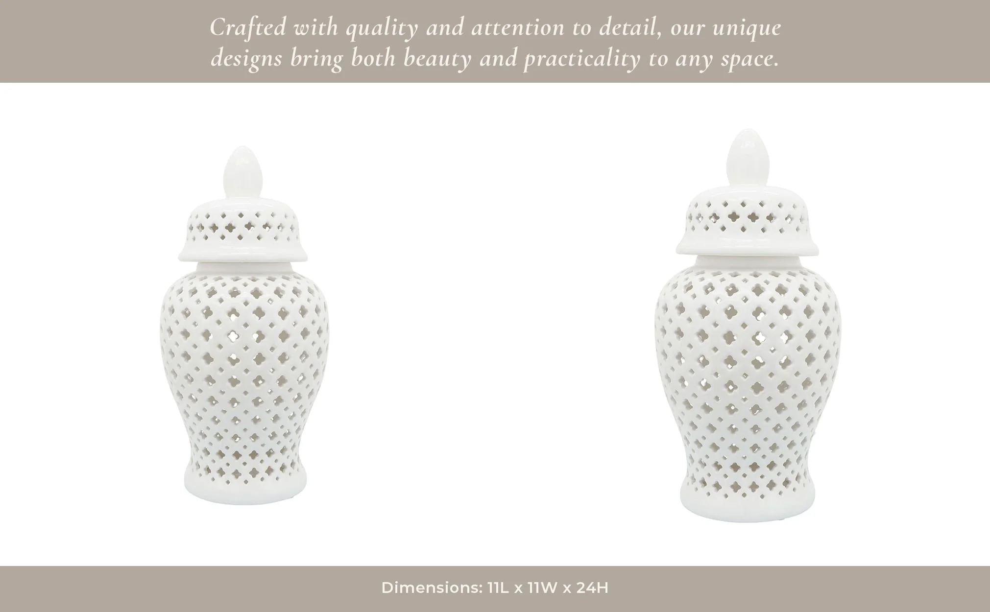 24" Cut-out Clover Temple Jar, White - Image 14