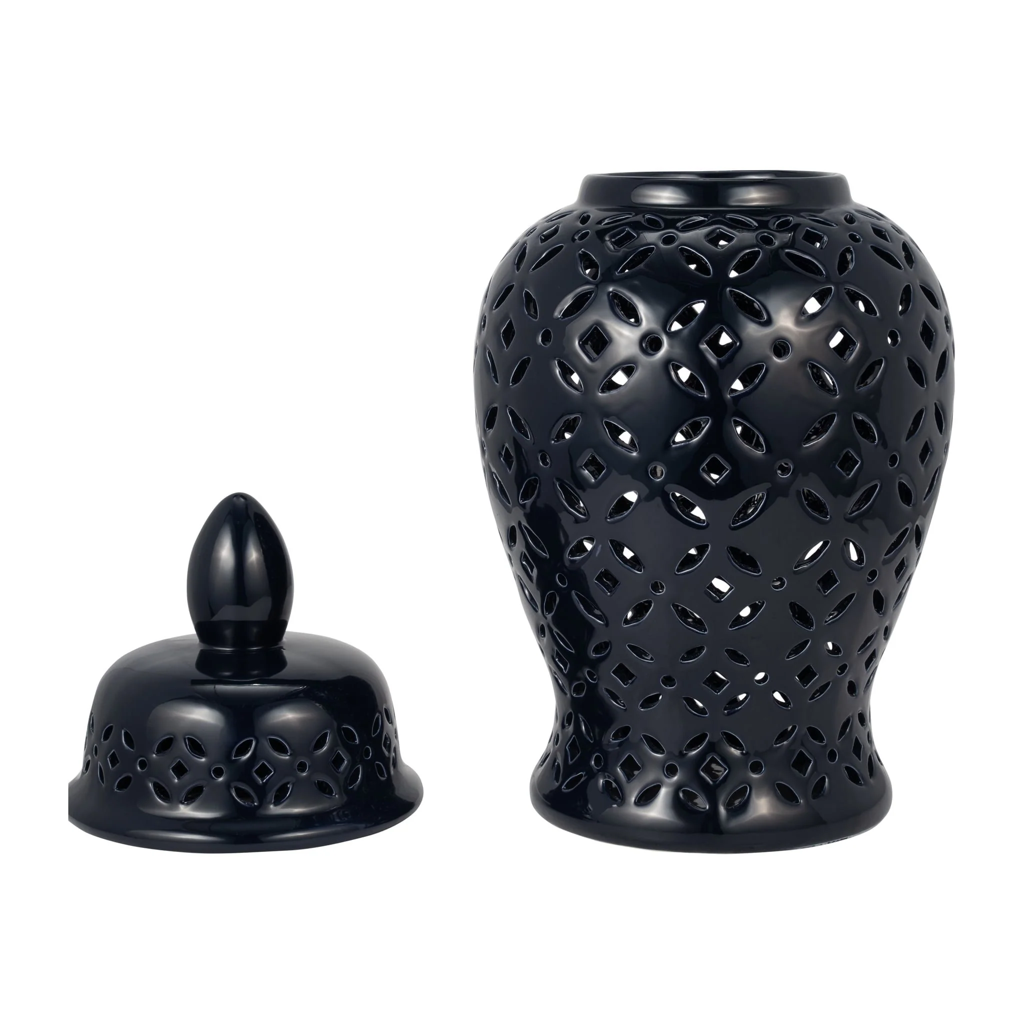 24" Cut-out Daisies Temple Jar, Navy Blue - Image 3