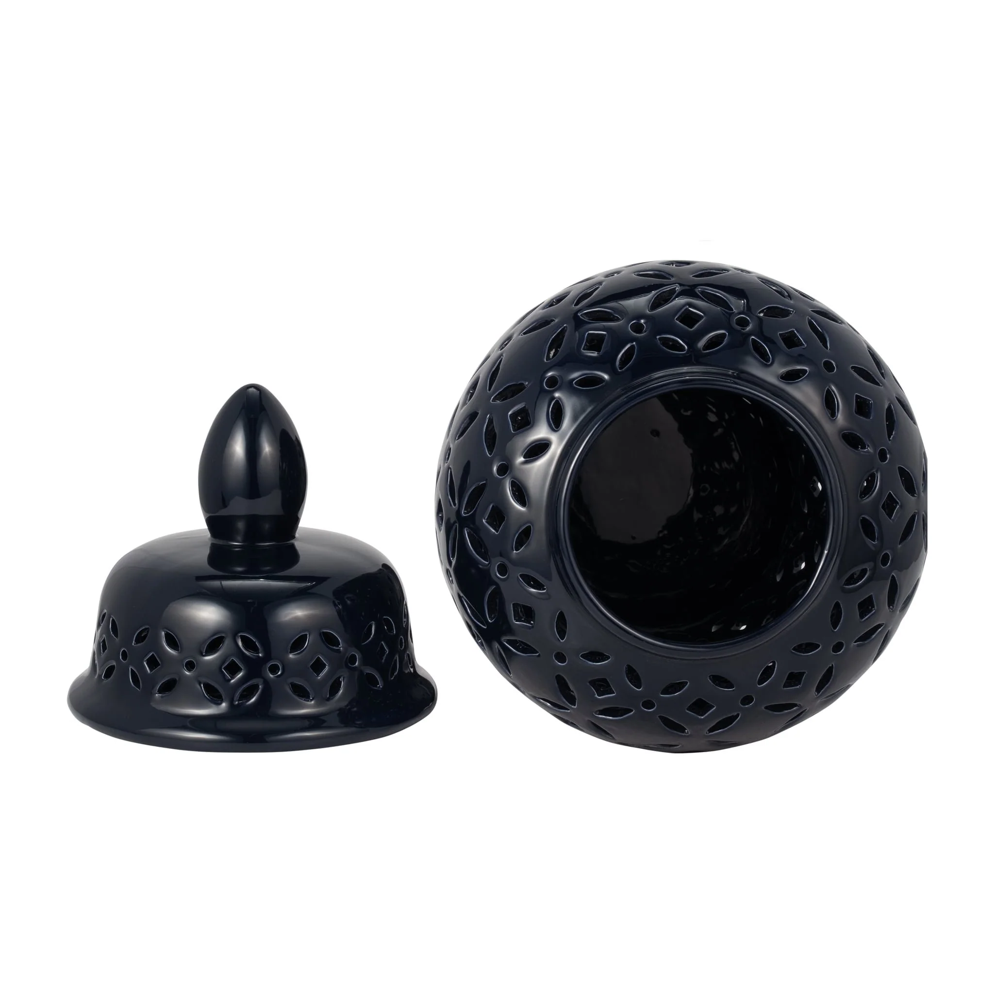 24" Cut-out Daisies Temple Jar, Navy Blue - Image 5