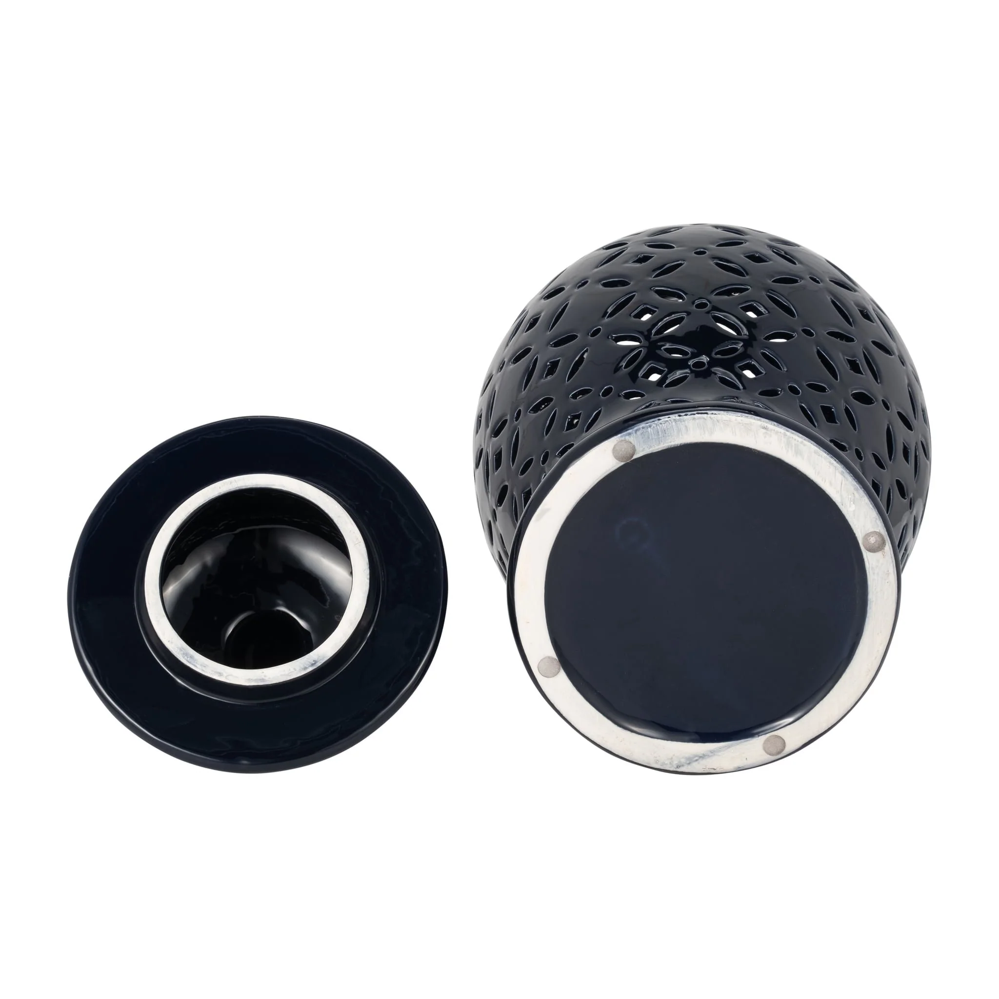 24" Cut-out Daisies Temple Jar, Navy Blue - Image 6