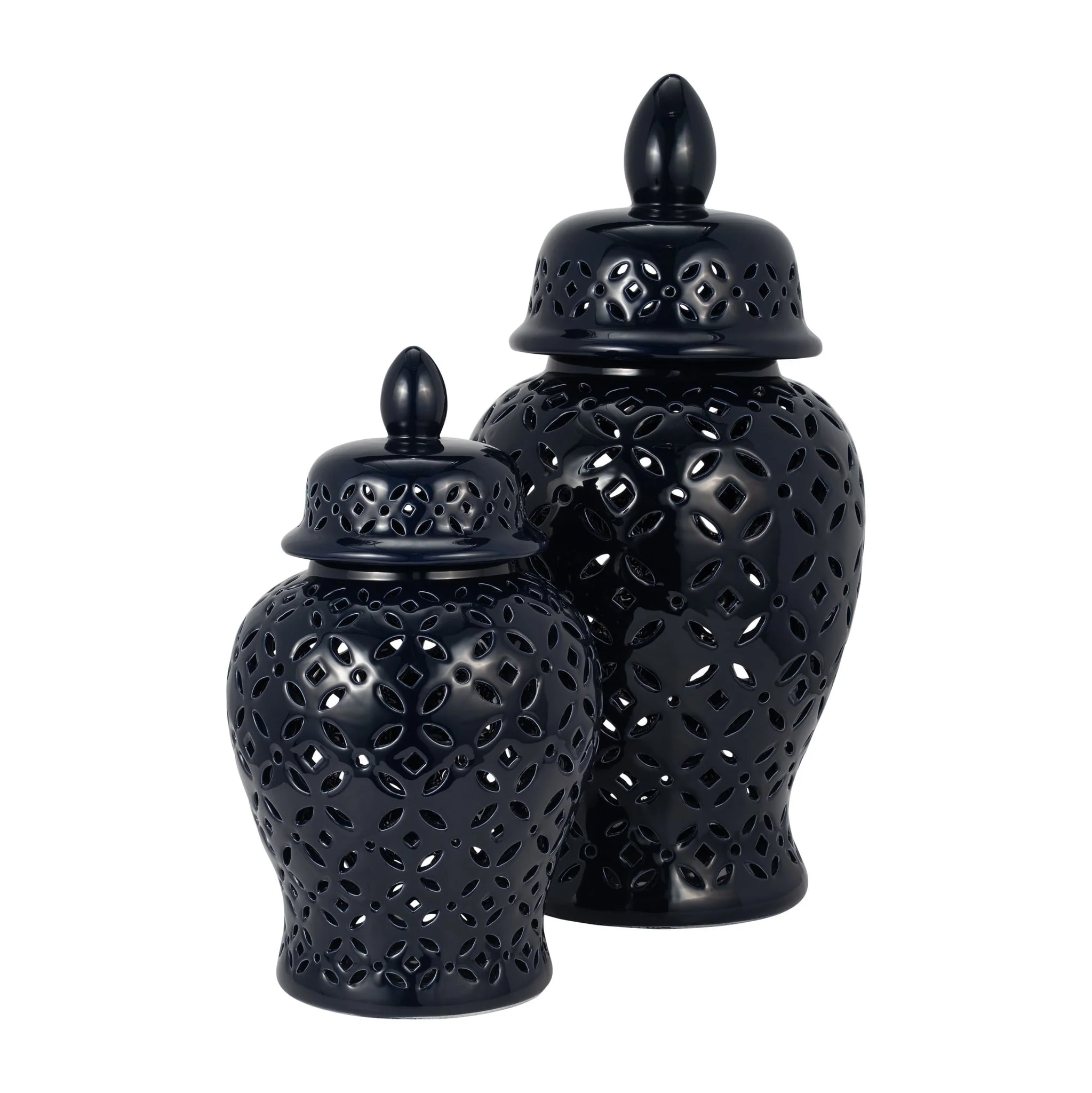 24" Cut-out Daisies Temple Jar, Navy Blue - Image 7