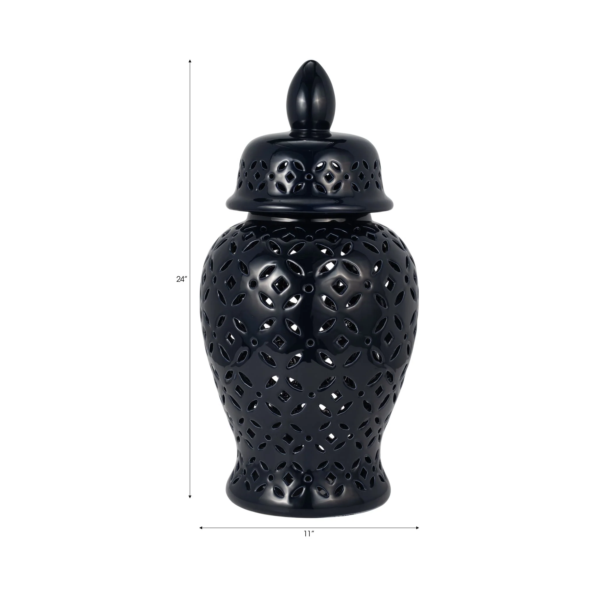 24" Cut-out Daisies Temple Jar, Navy Blue - Image 8