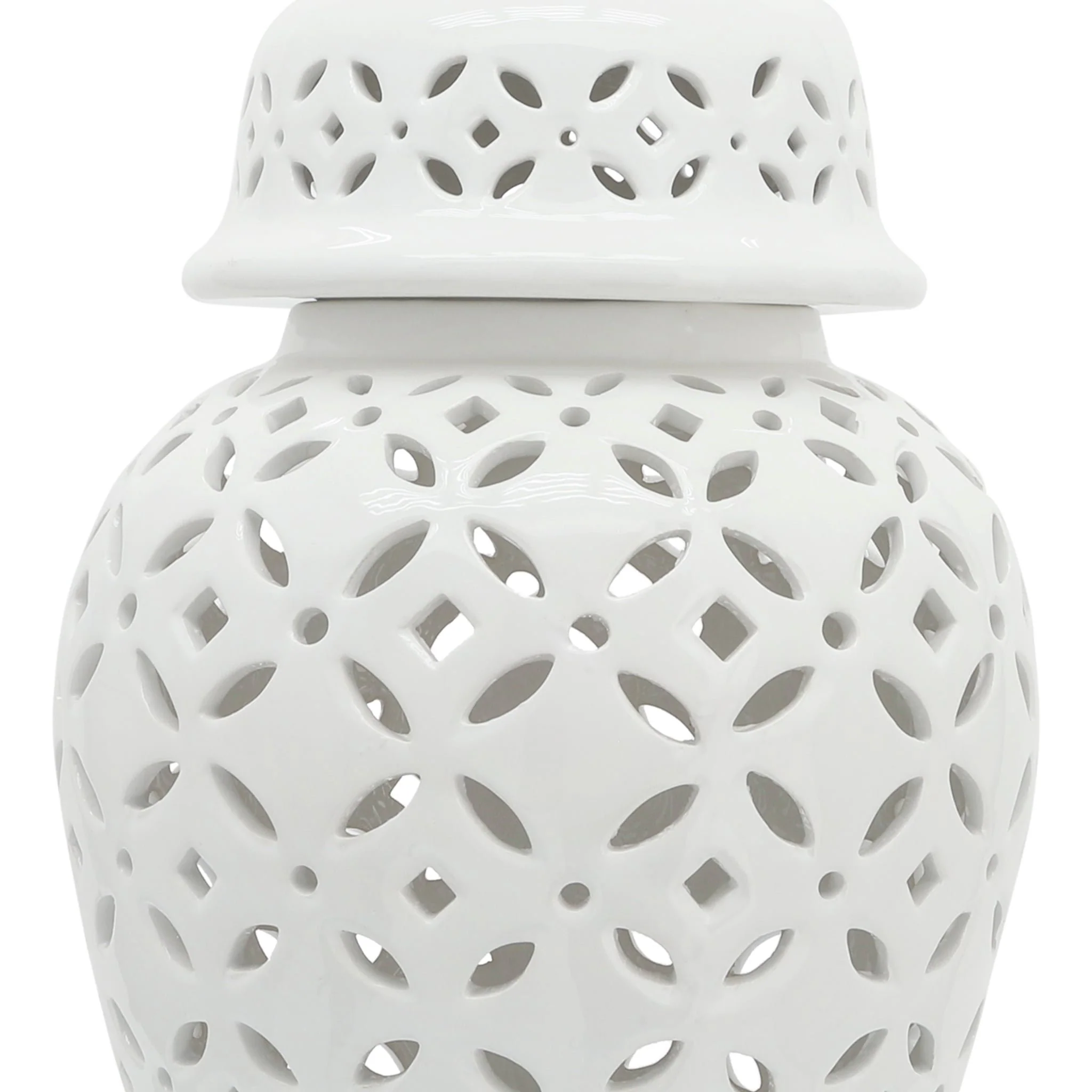 24" Cut-out Daisies Temple Jar, White - Image 7