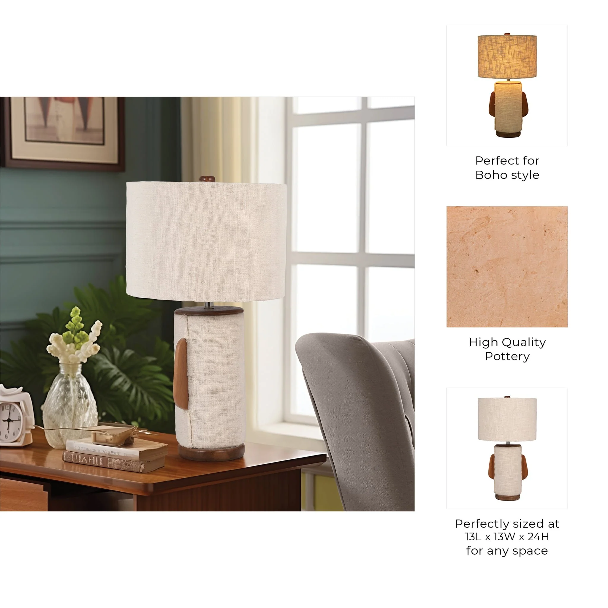 24" Ecomix Fabric Lamp With Wood, Ivory - Image 10