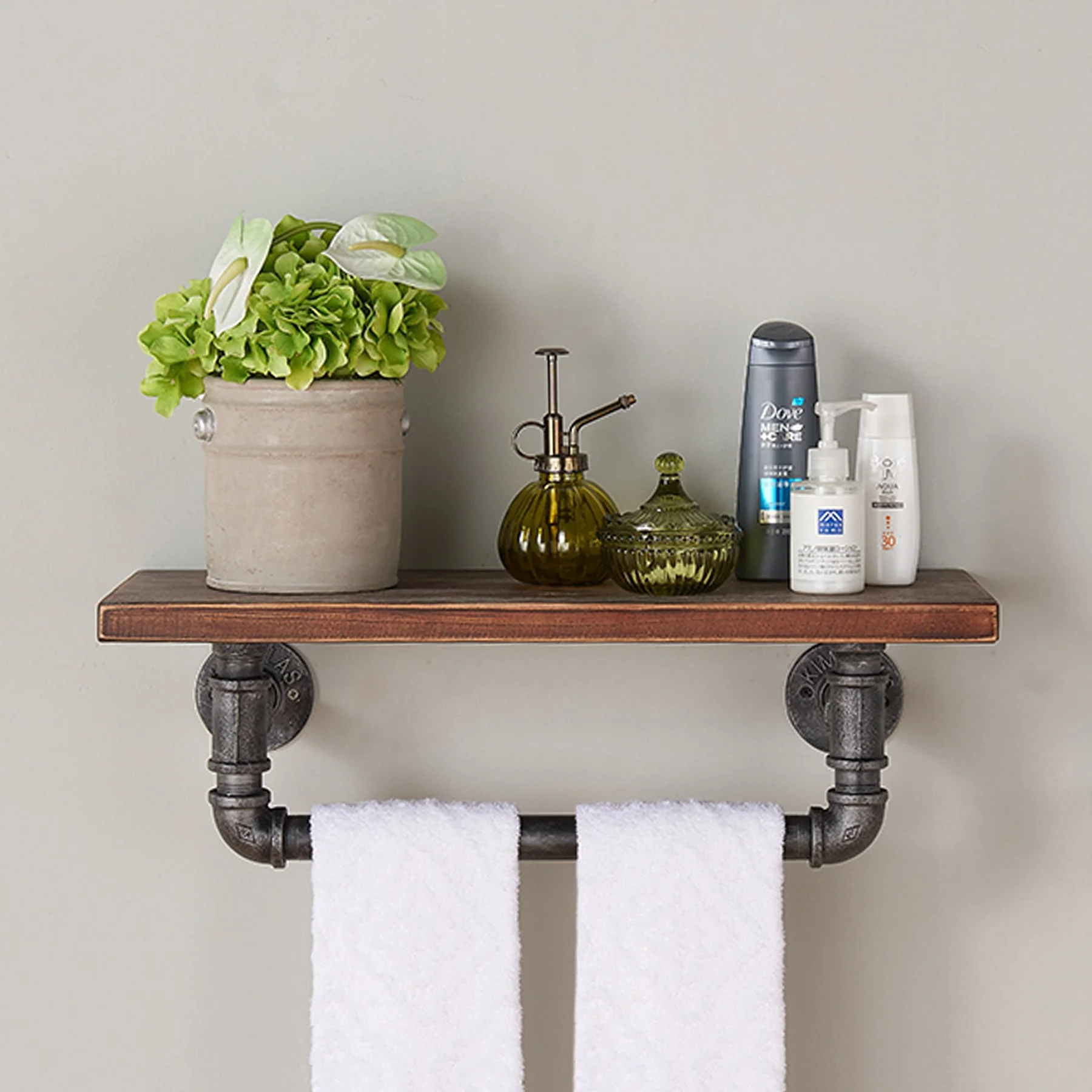 24" Jarrett Industrial Pine Wood Floating Wall Shelf in Gray and Walnut Finish - Image 4