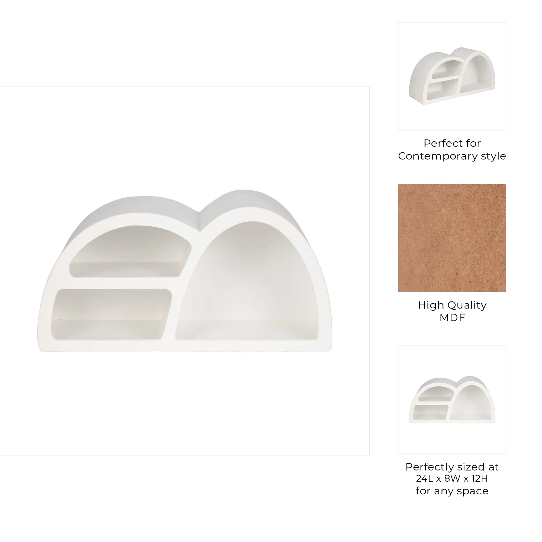 24" Long Curved 3-shelf Wall Storage, White - Image 7