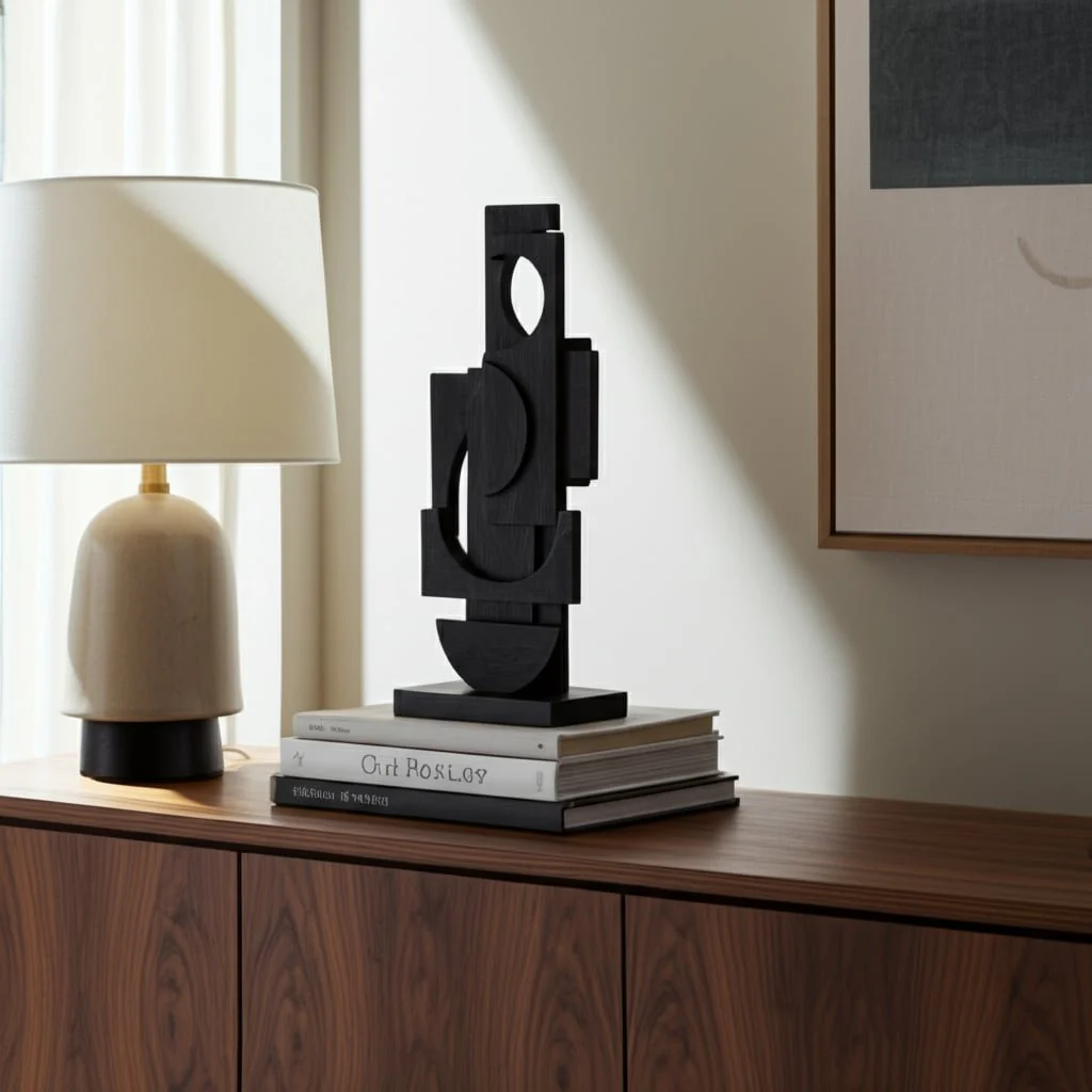 24" Modern Stacked Sculpture, Black - Image 10