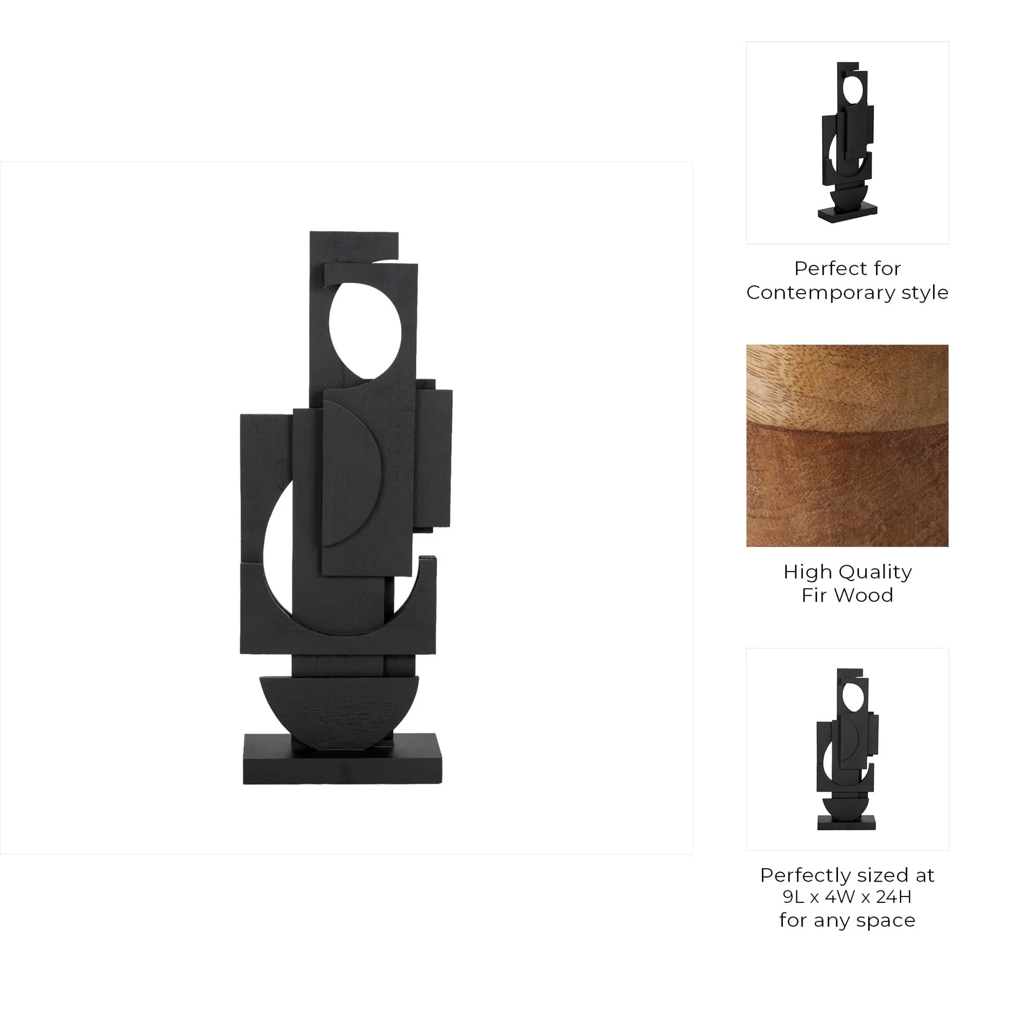 24" Modern Stacked Sculpture, Black - Image 9