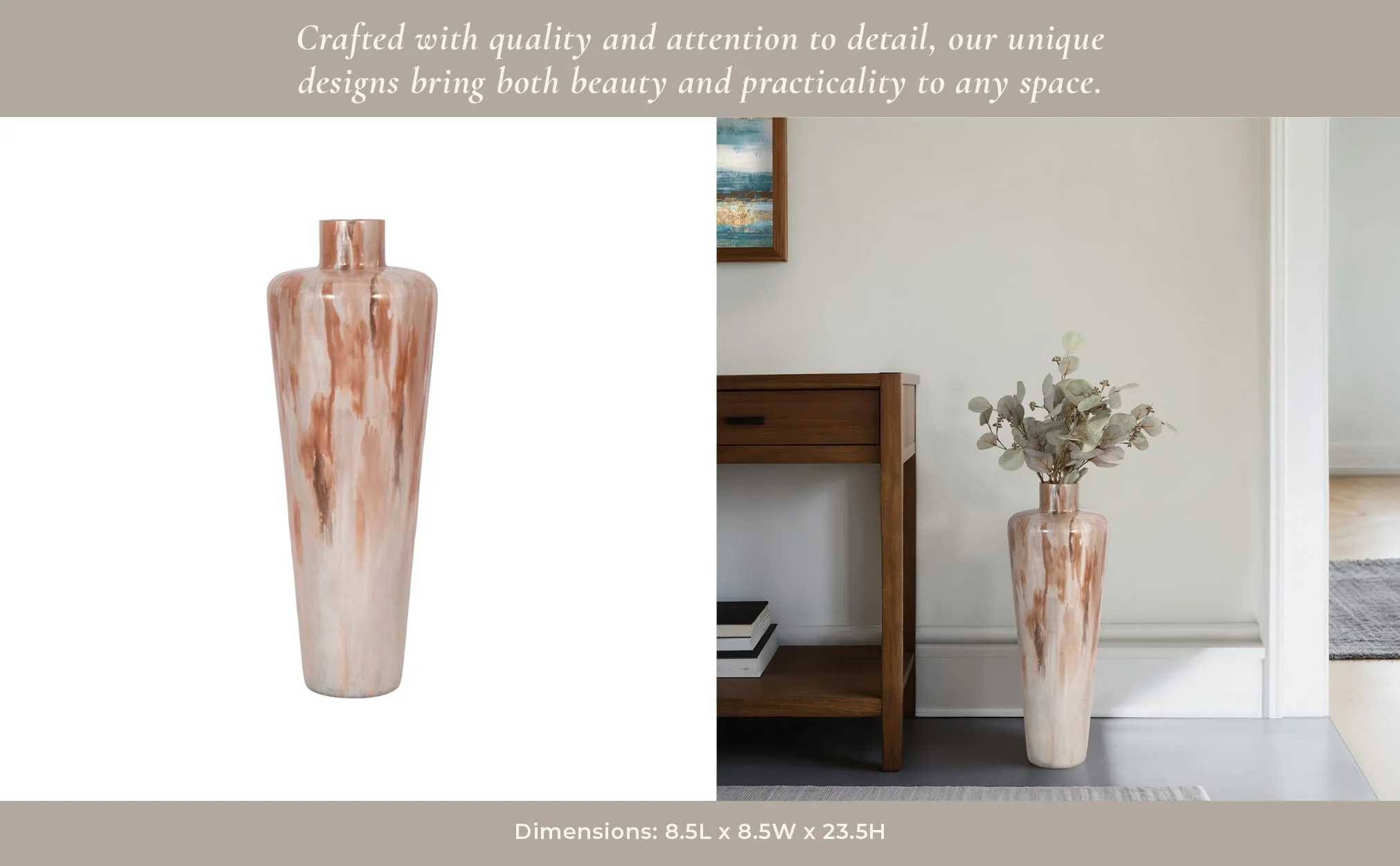 24" Nude Drip Finish Glass Floor Vase, Tan Multi - Image 11