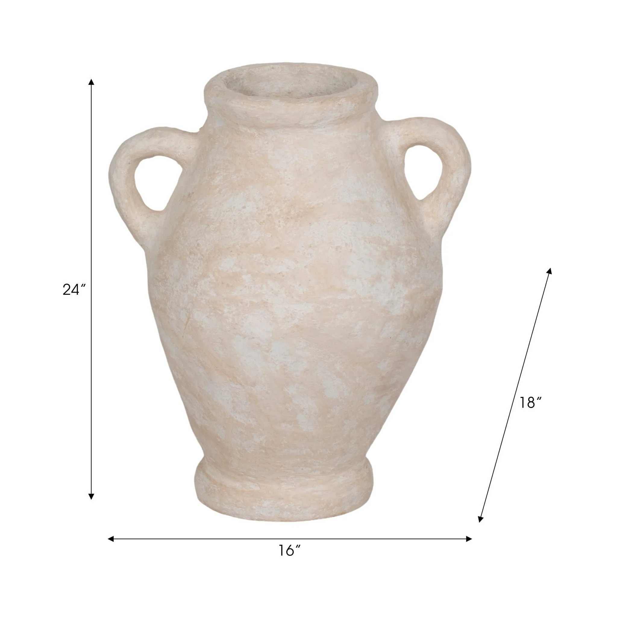 24" Paper Mache Jug With Handles, White - Image 7