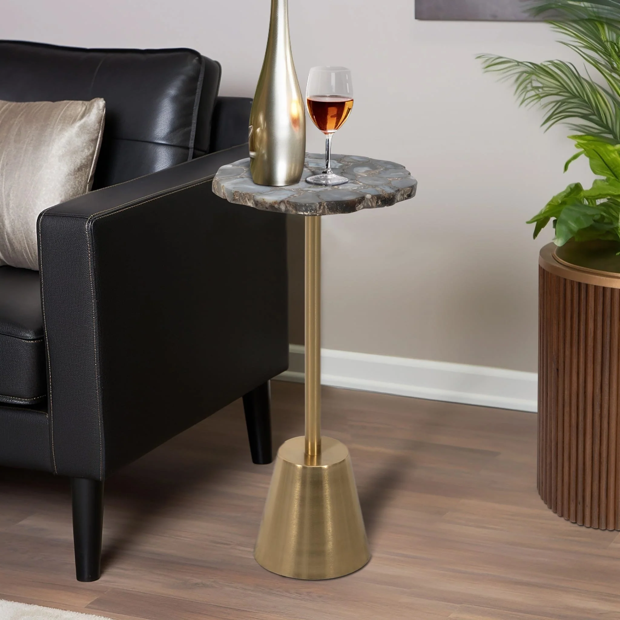 24" Rough Edge Agate Top Accent Table, Gold - Image 9