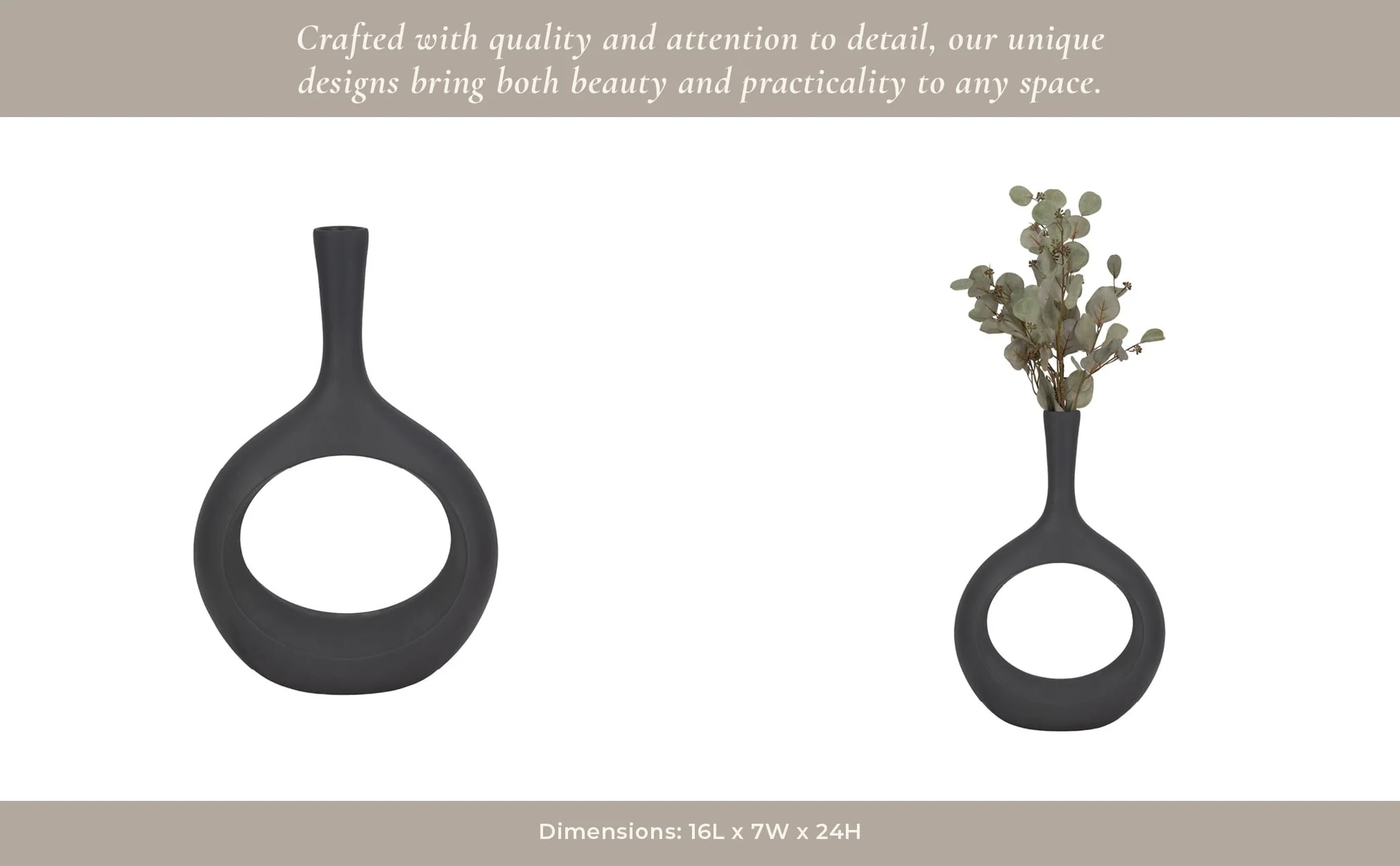 24" Rough Texture Round Cut Out Vase, Charcoal - Image 13