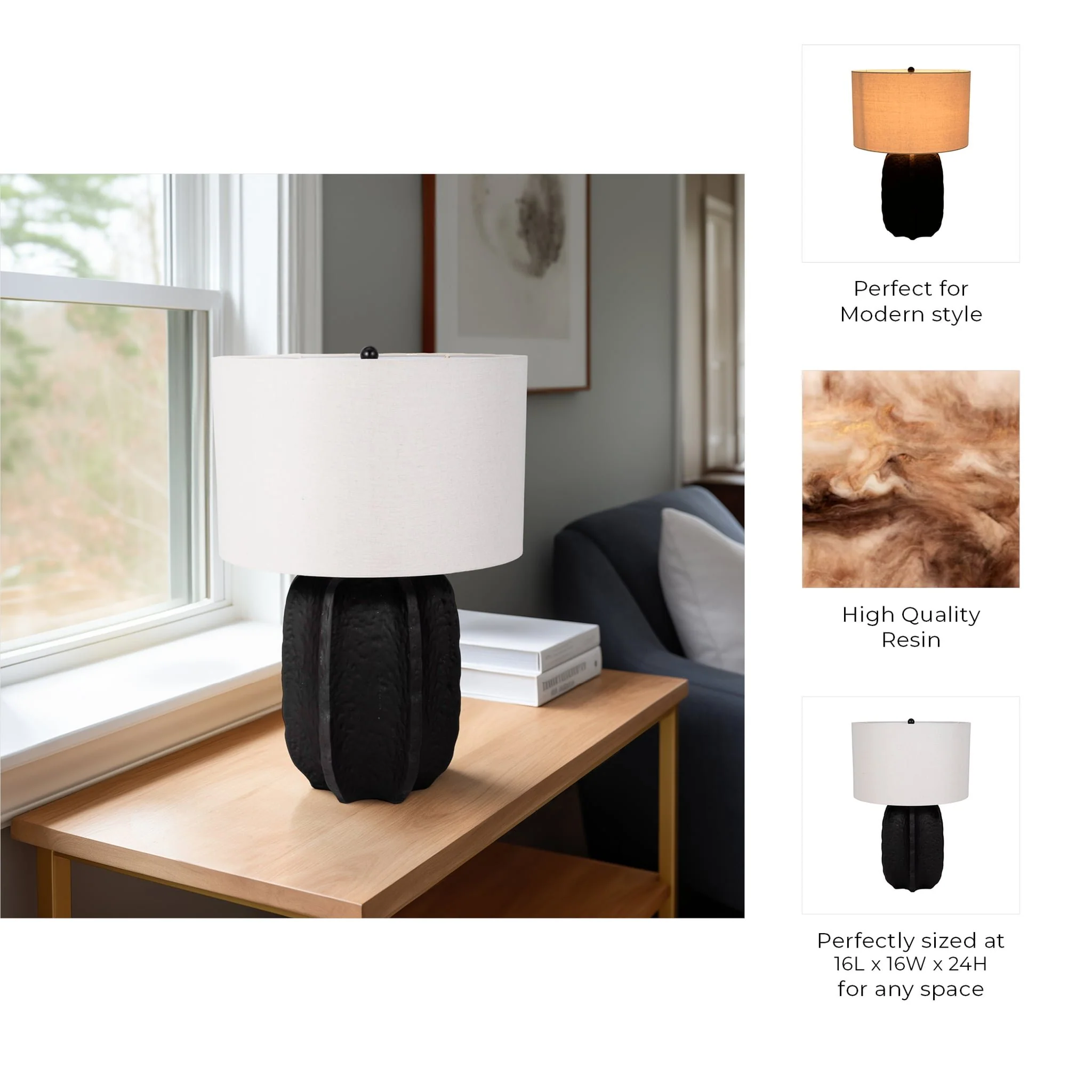 24" Textured Jagged Table Lamp, Black/white - Image 7