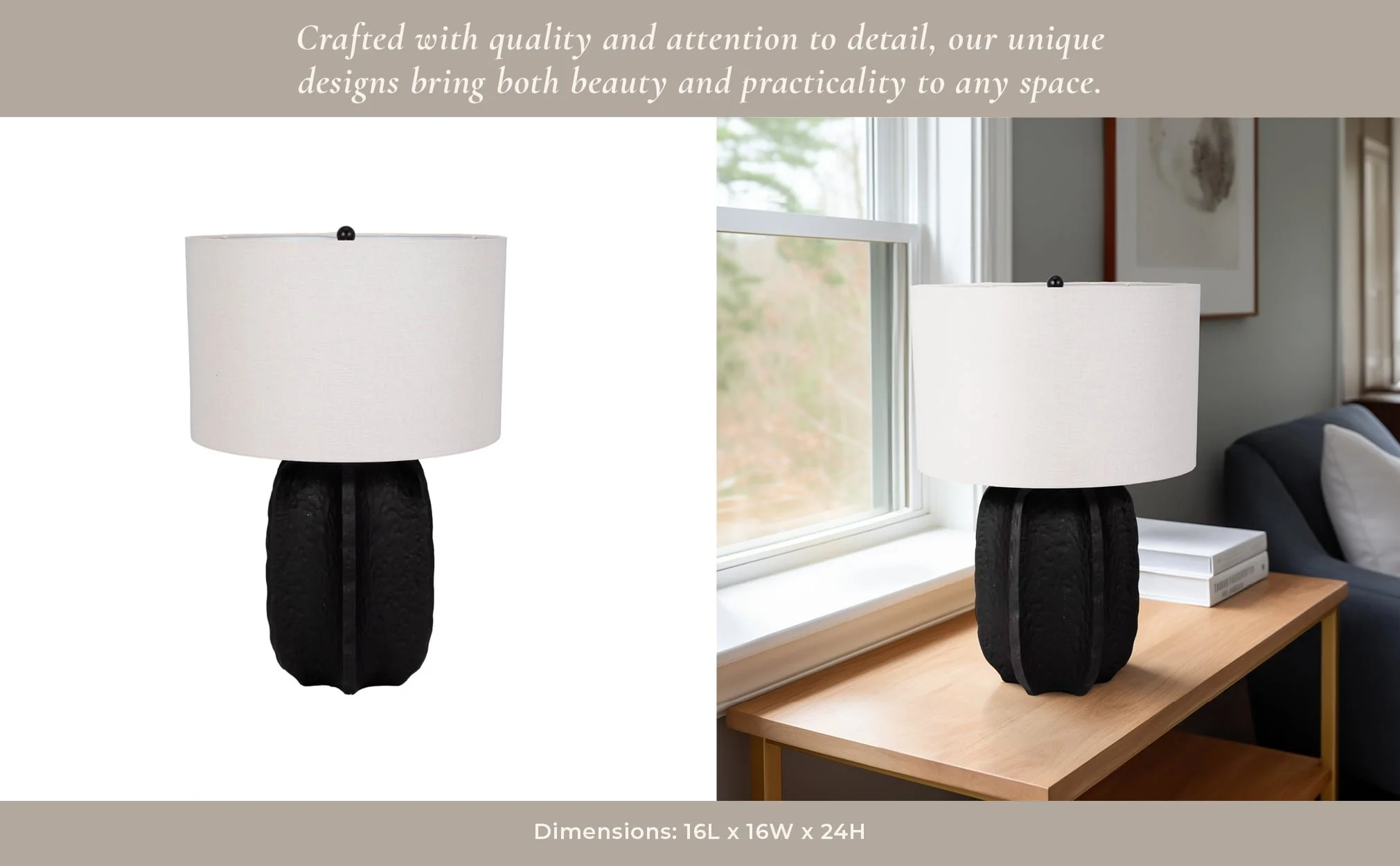 24" Textured Jagged Table Lamp, Black/white - Image 9