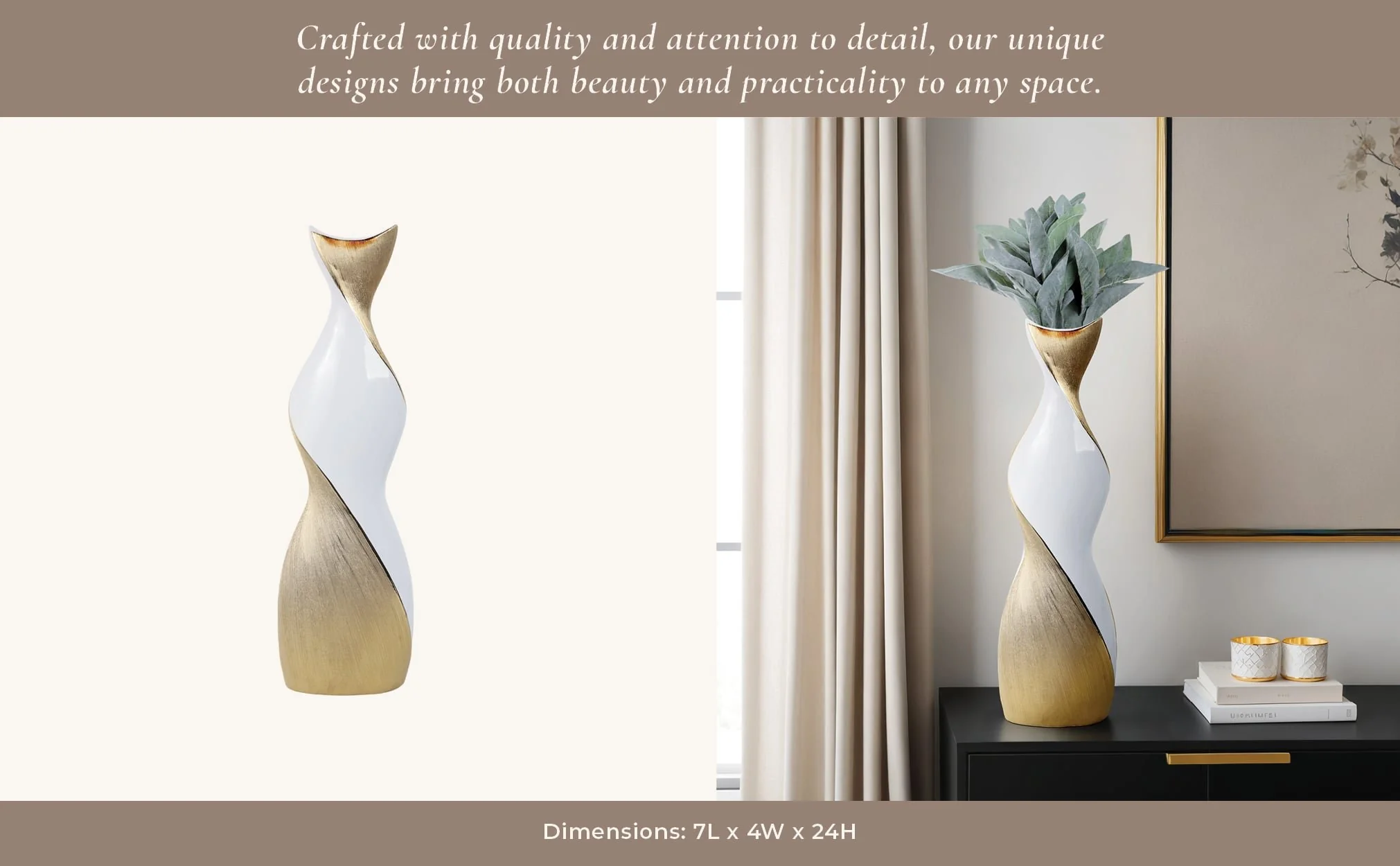 24" Twisted Vase, White/gold - Image 10