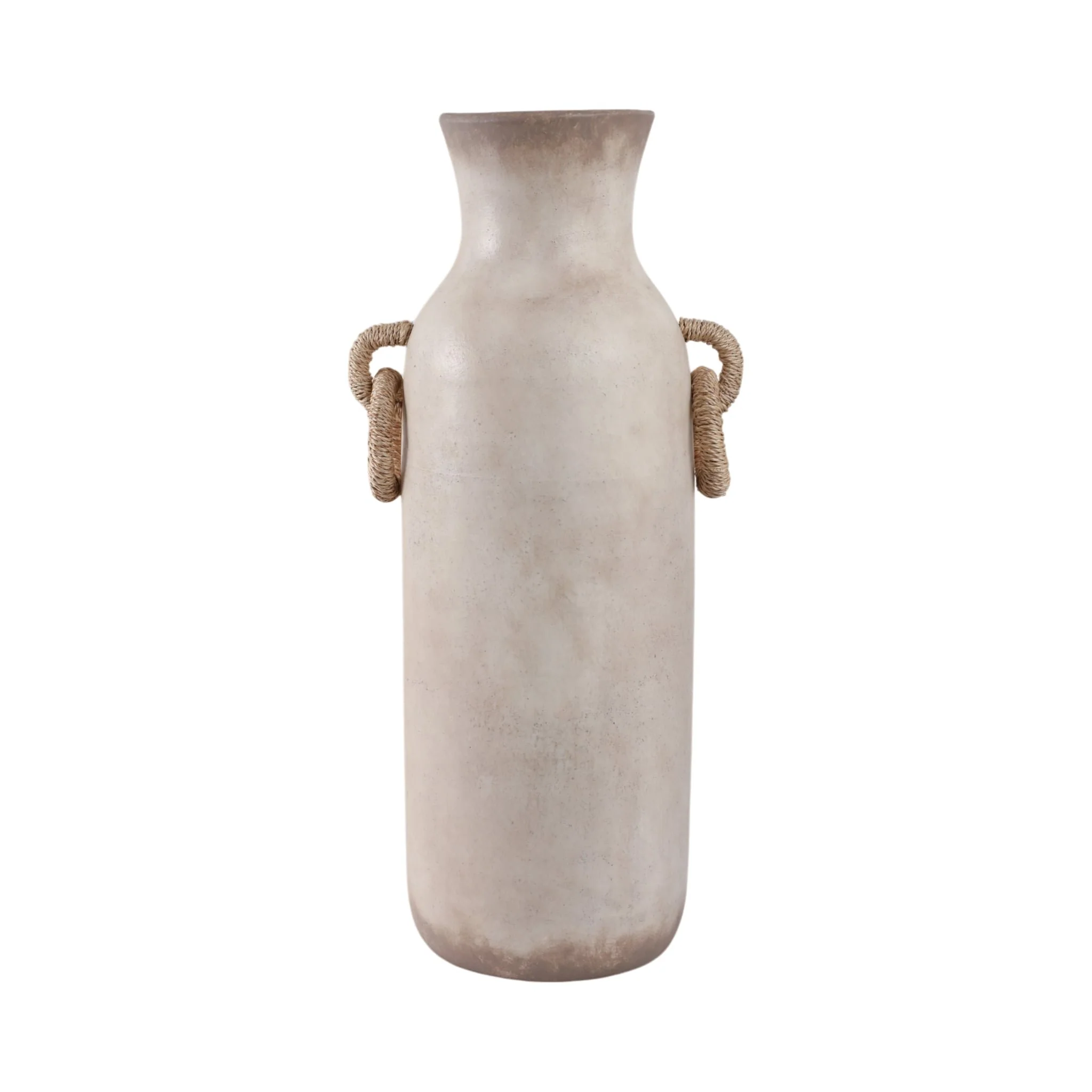 24" Vase With Rattan Handles, Antique White - Image 4