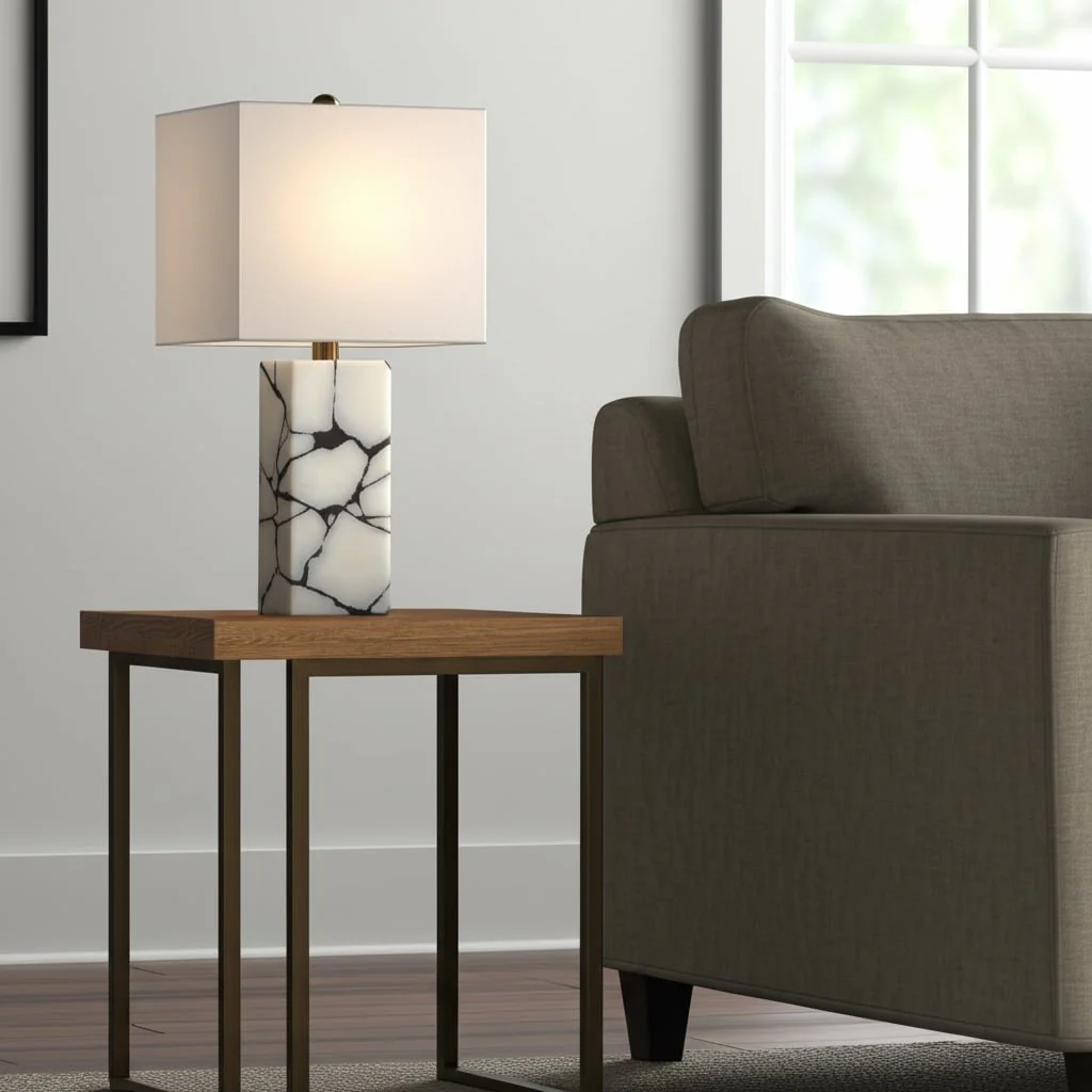 24x12" Alabaster Pieces Table Lamp, White - Image 10