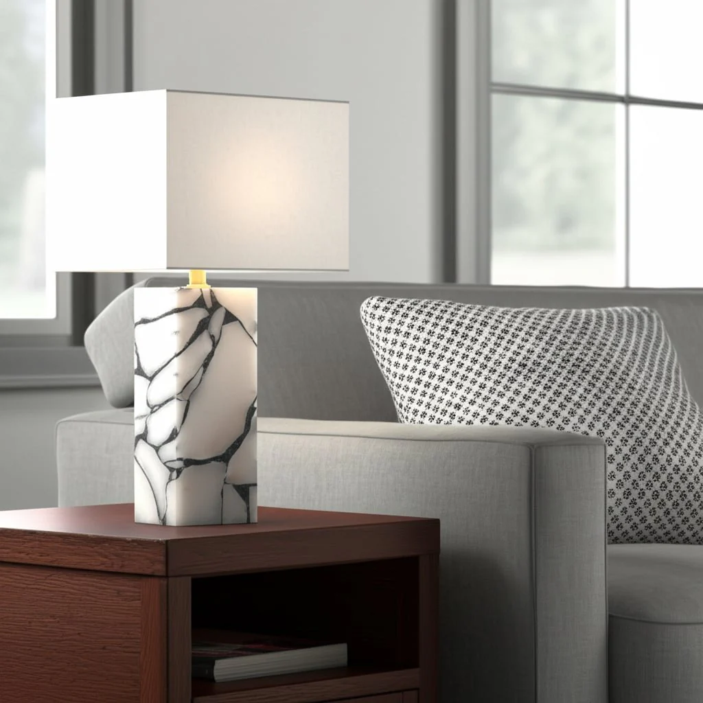 24x12" Alabaster Pieces Table Lamp, White - Image 9