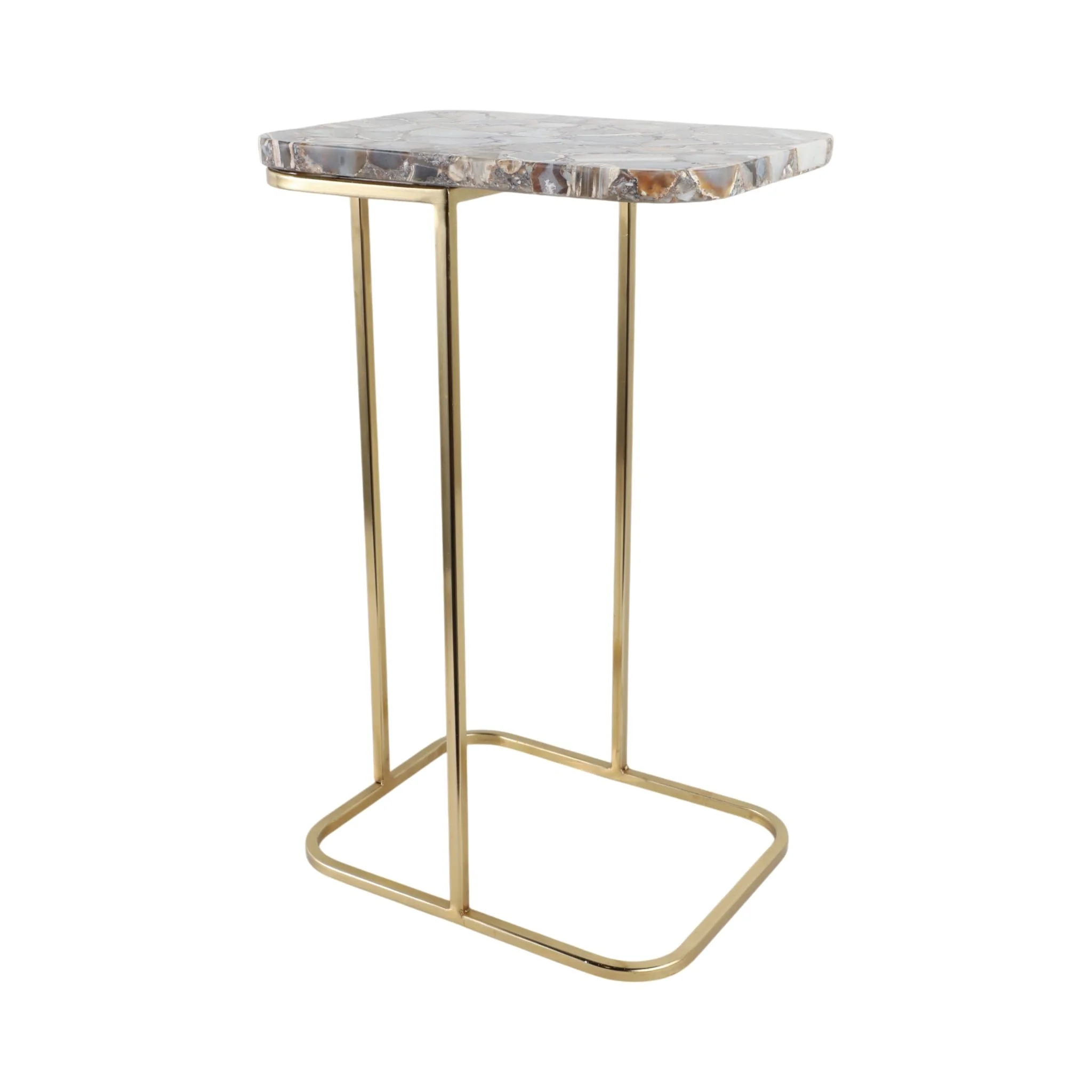 24x15" Agate Top C-table, Black/gold - Image 2