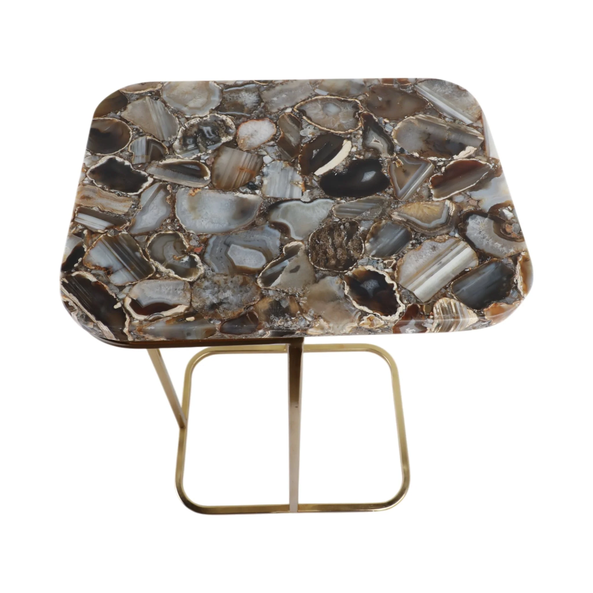 24x15" Agate Top C-table, Black/gold - Image 7