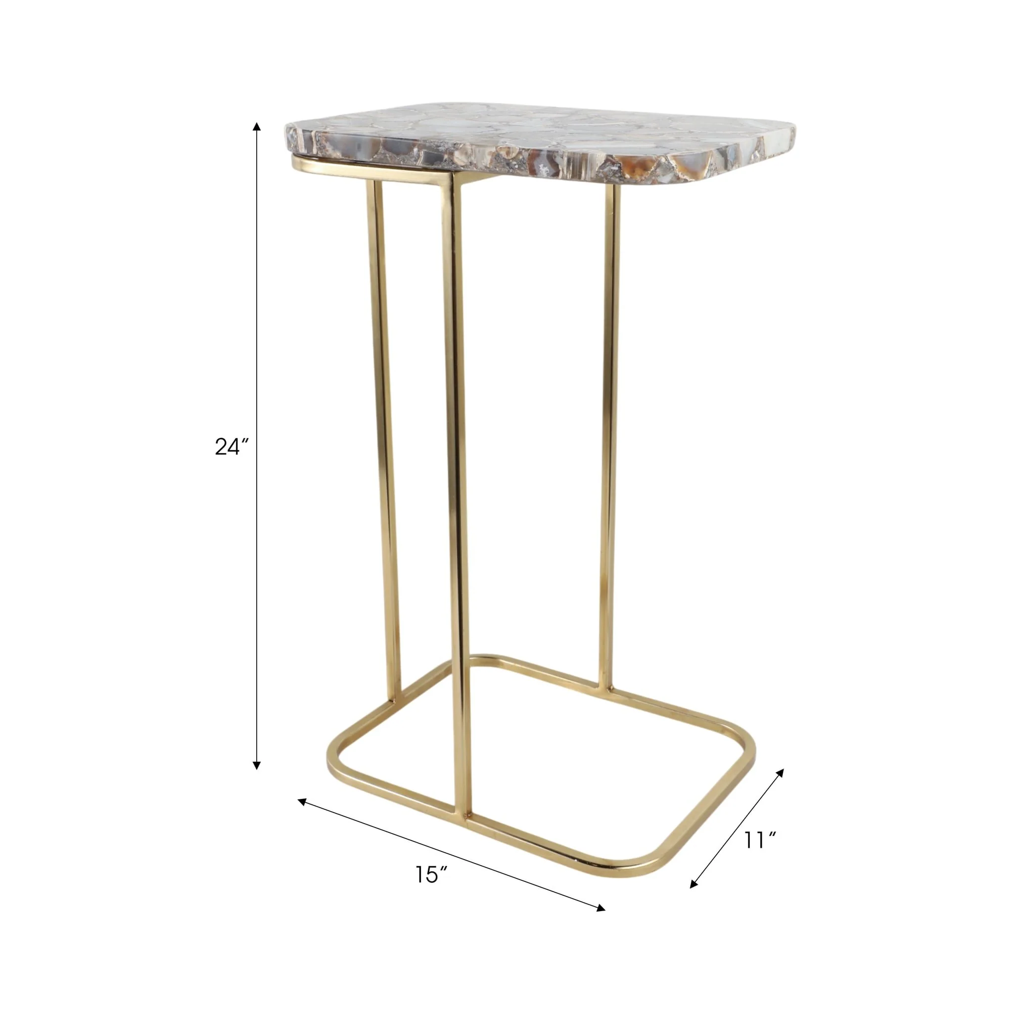 24x15" Agate Top C-table, Black/gold - Image 9