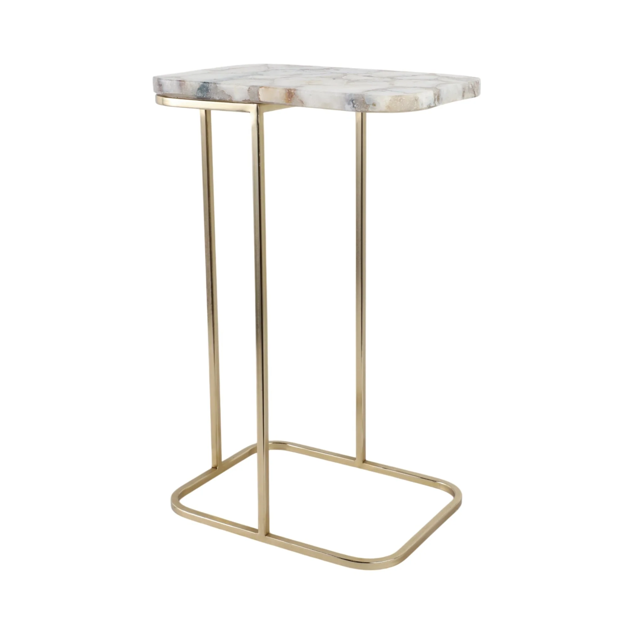 24x15" Agate Top C-table, White/gold - Image 2