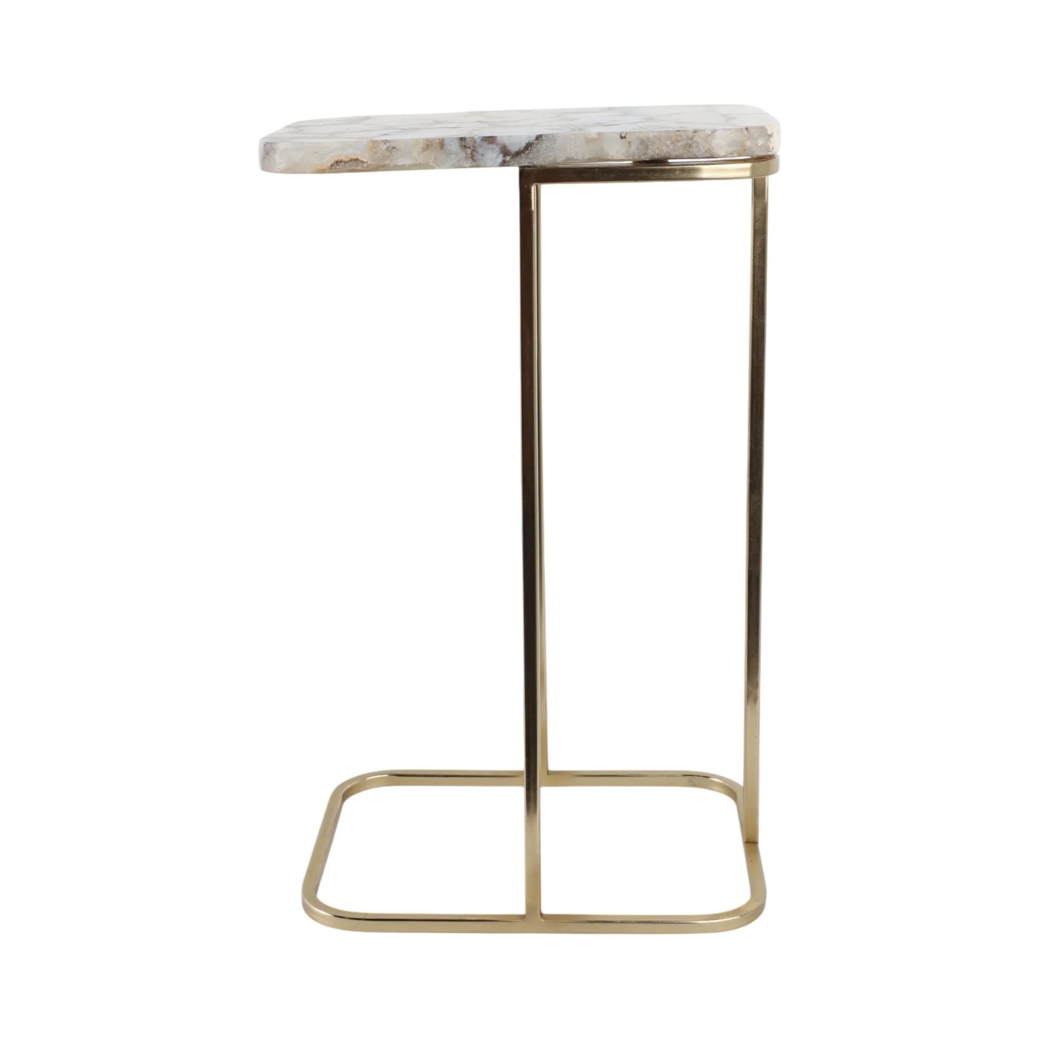 24x15" Agate Top C-table, White/gold - Image 4