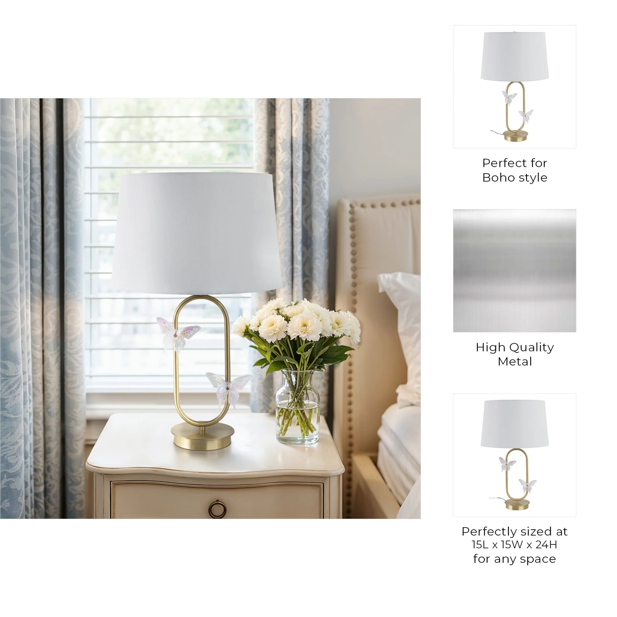 24x15" Metal Table Lamp With Glass Butterflies, Go - Image 8