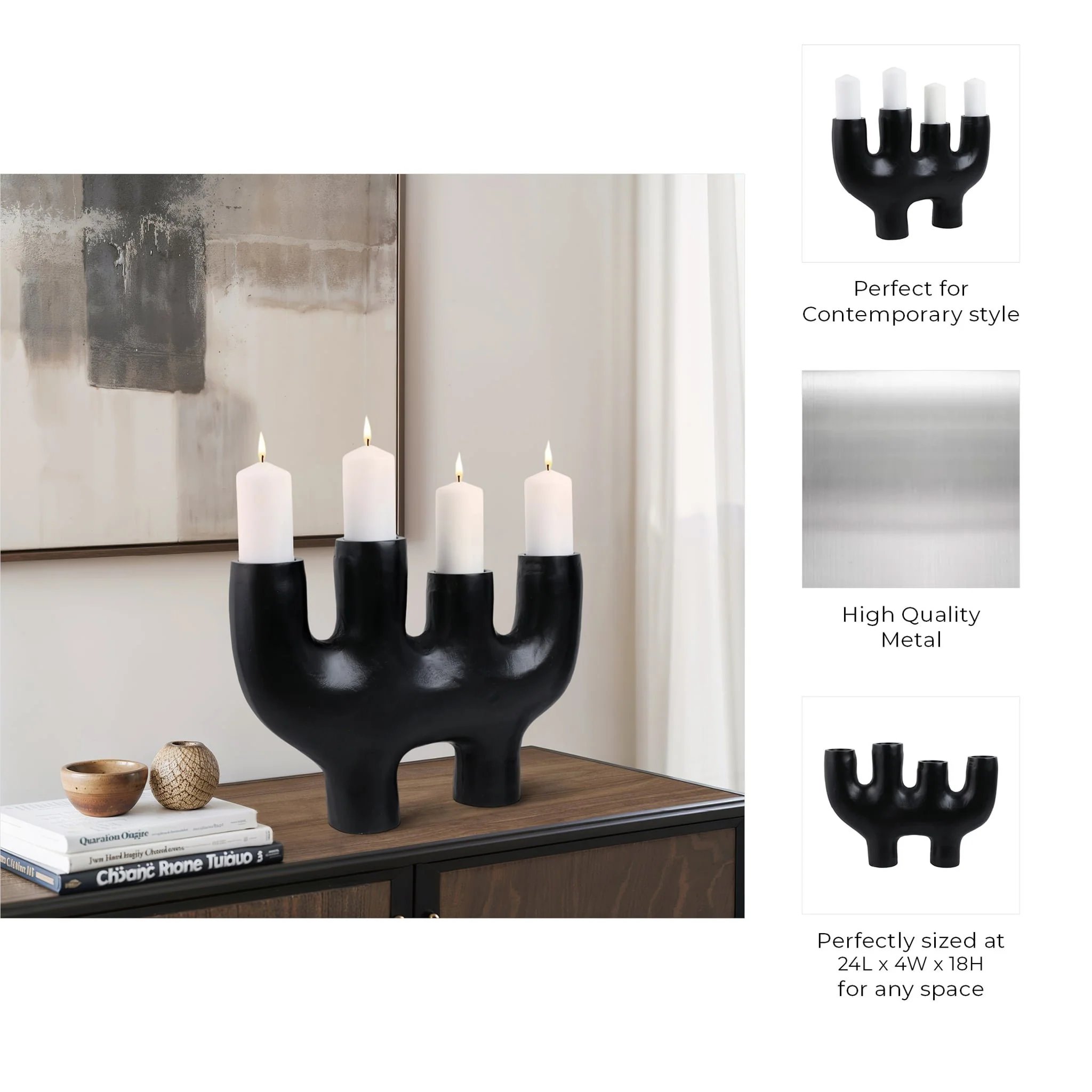24x18" Sculptural 4-pillar Holder, Black - Image 9