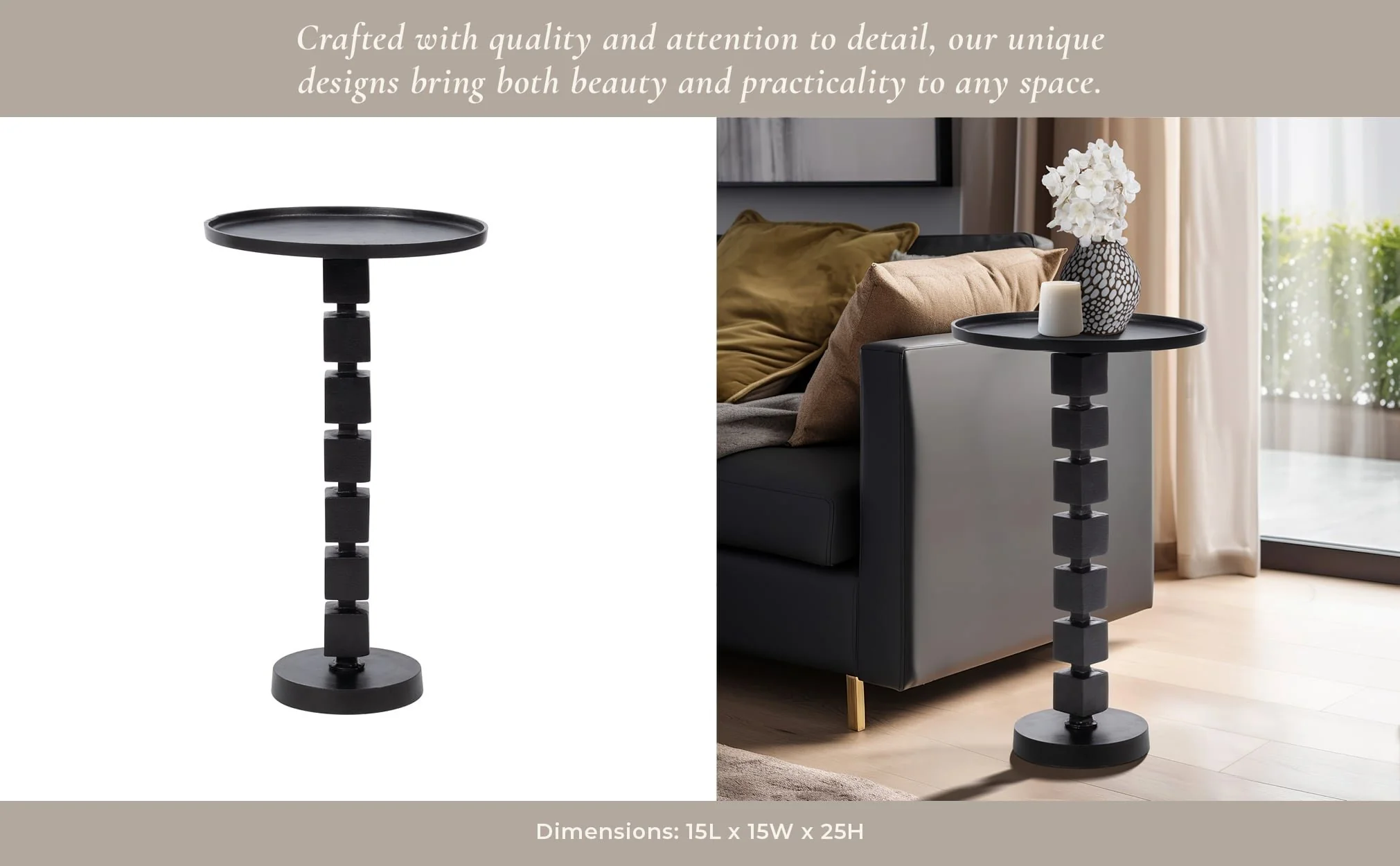 25" Aluminum Stacked Cube Accent Table, Blk Kd - Image 11