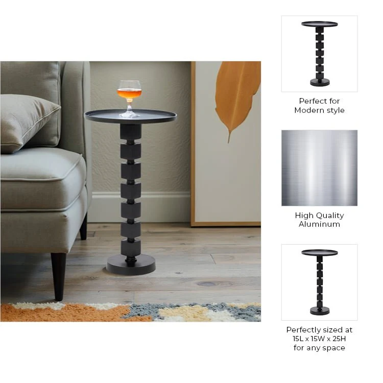 25" Aluminum Stacked Cube Accent Table, Blk Kd - Image 8