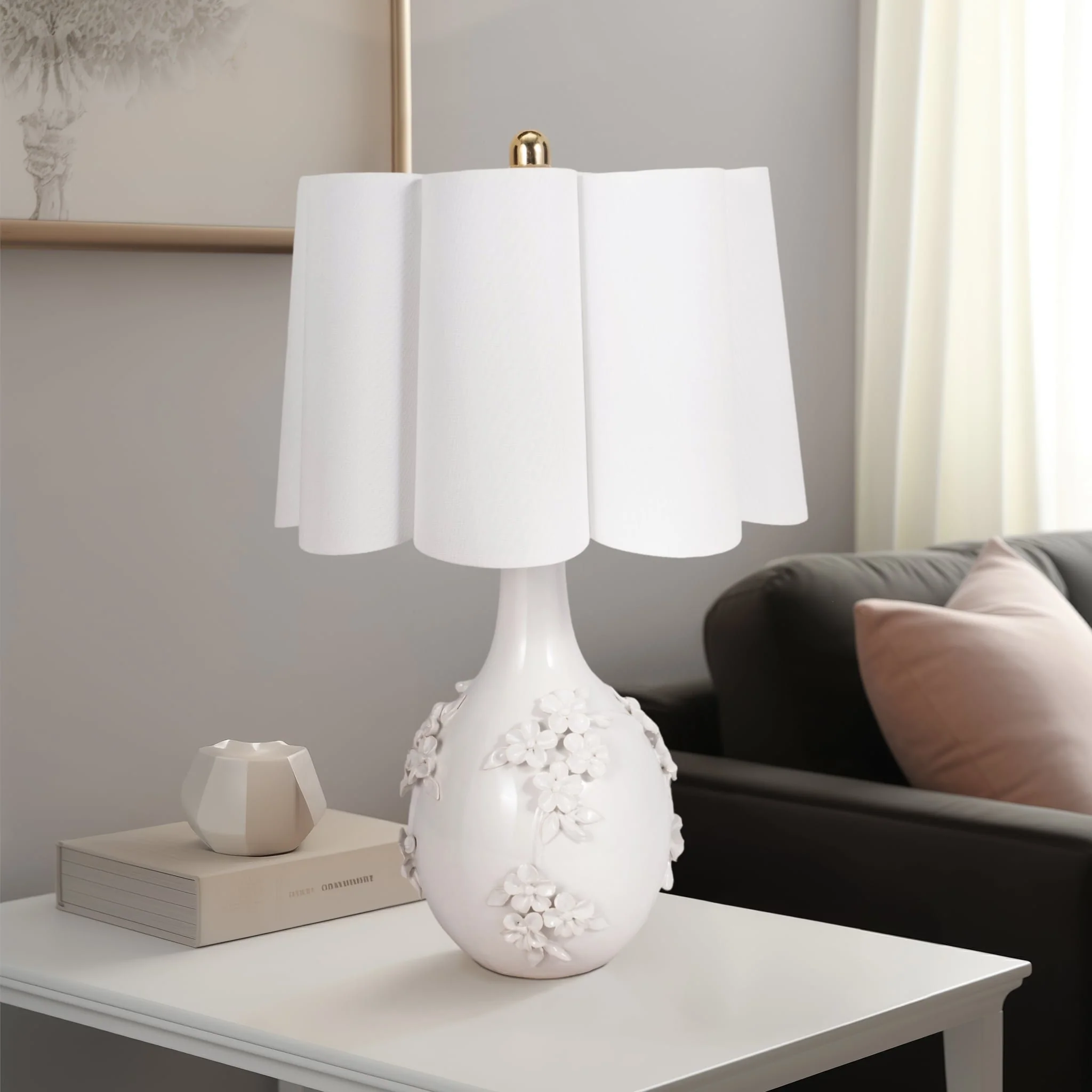 25" Floral Applique Table Lamp, Cream - Image 10
