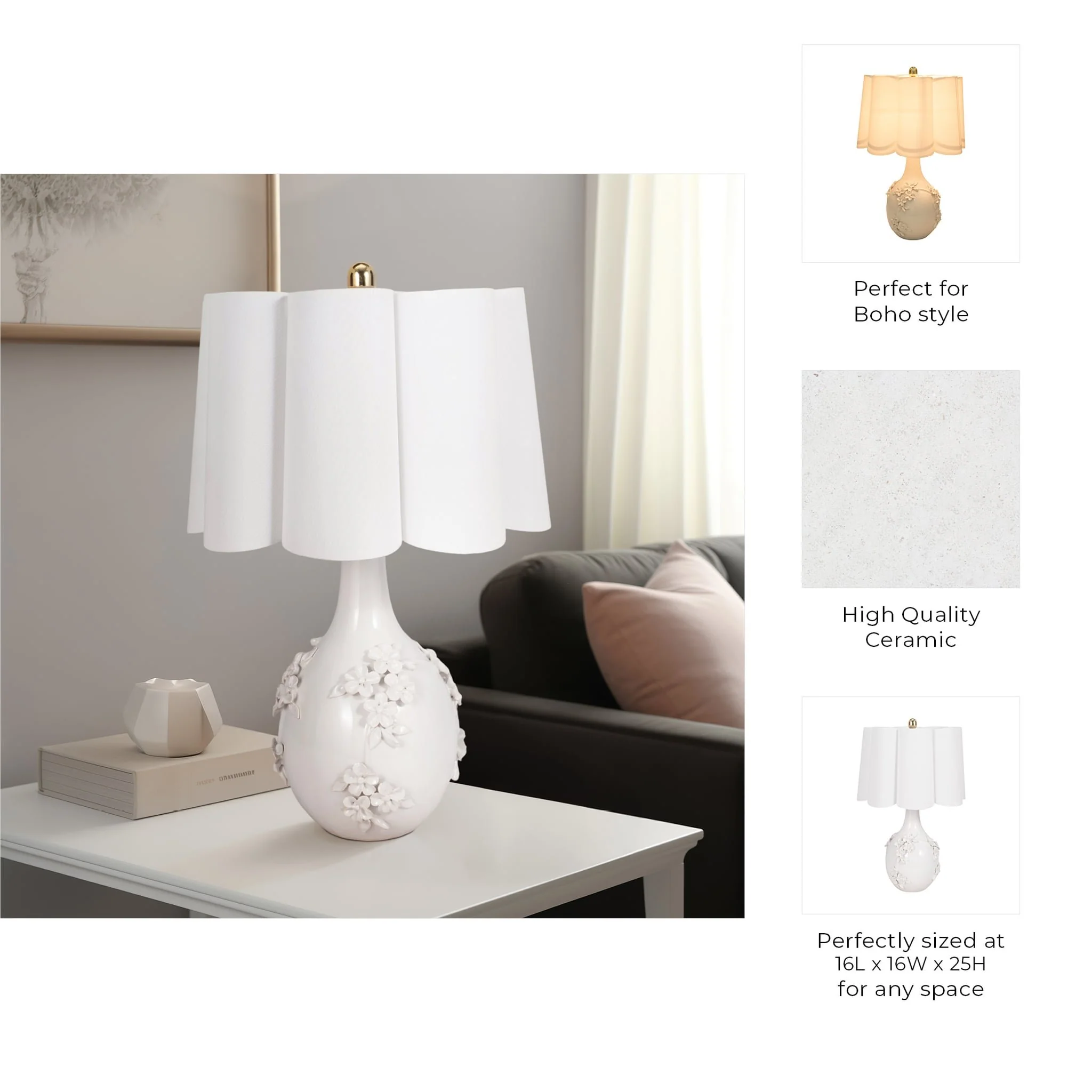 25" Floral Applique Table Lamp, Cream - Image 9