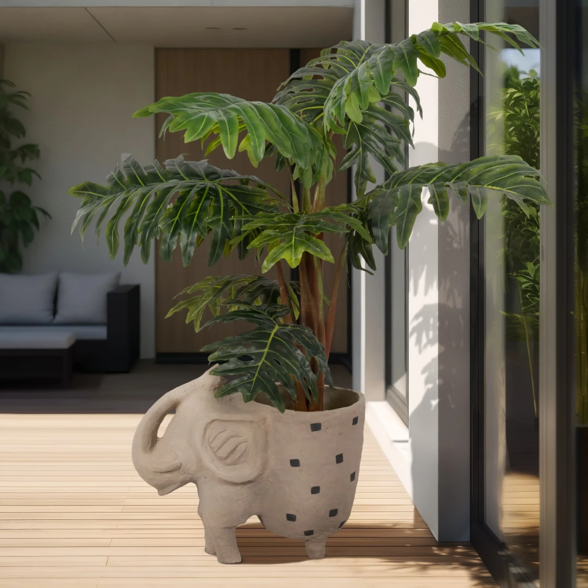 25" Paper Mache Elephant Planter, Ivory - Image 11