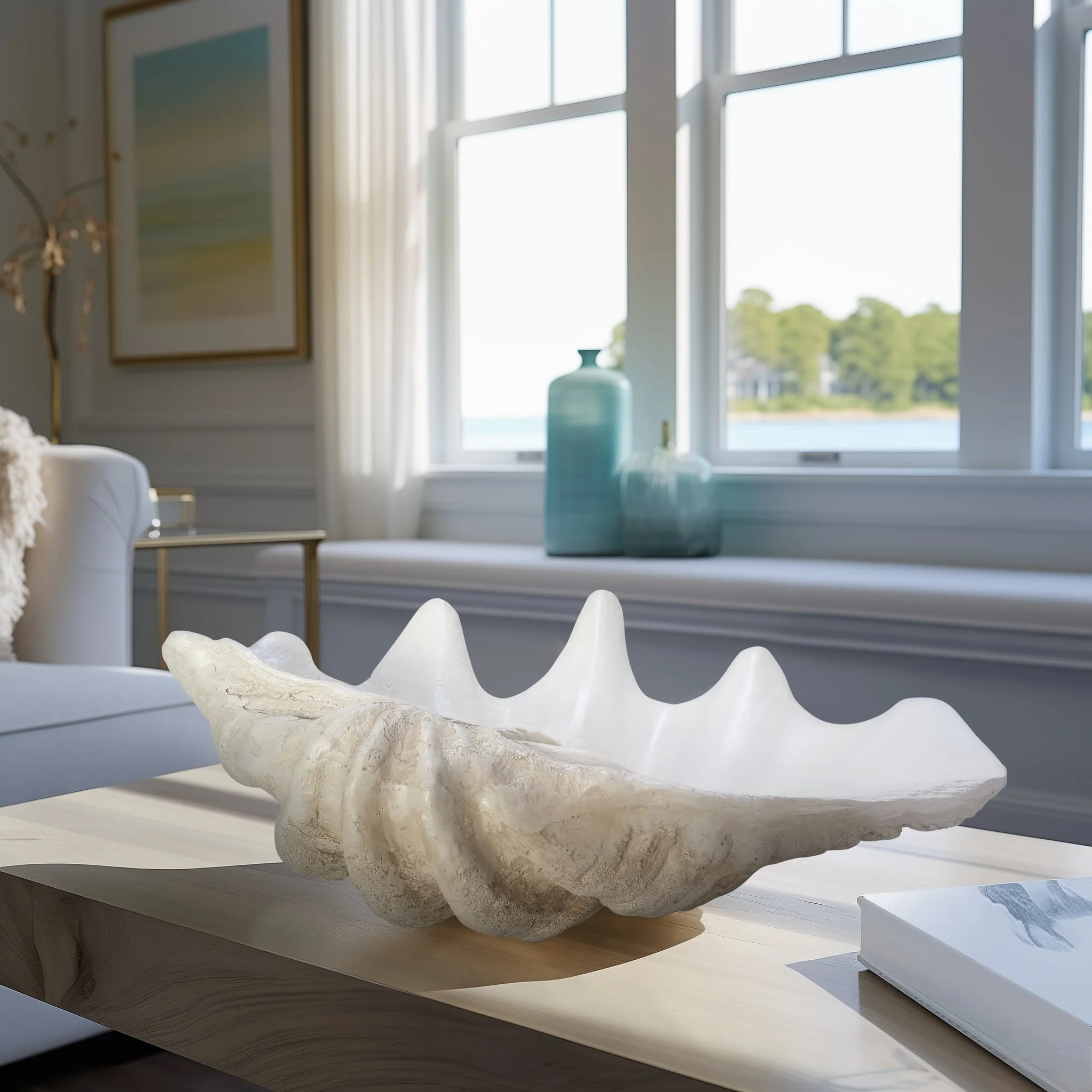 25" Pearlized Clam Shell Bowl, Ivory - Image 10