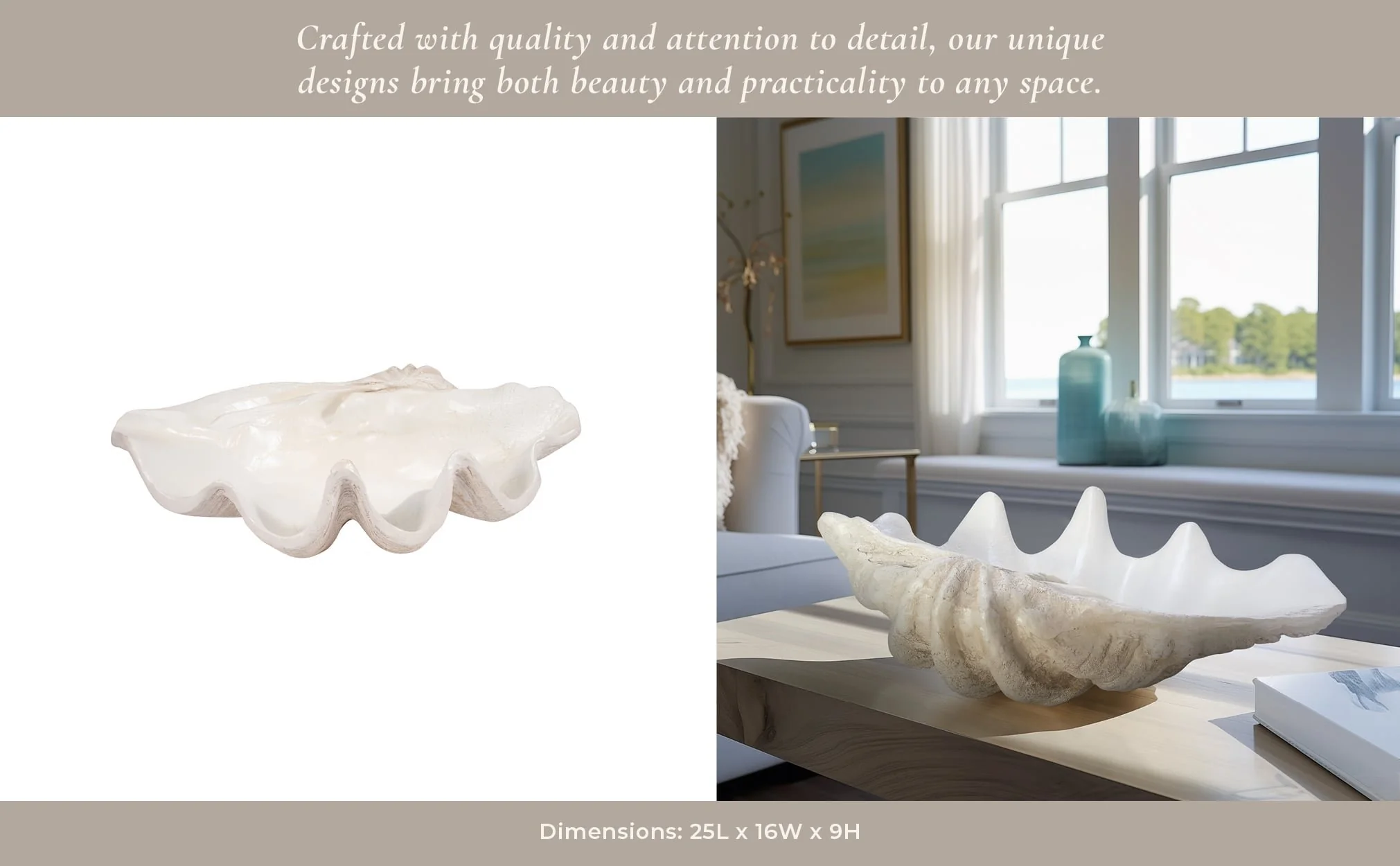 25" Pearlized Clam Shell Bowl, Ivory - Image 11