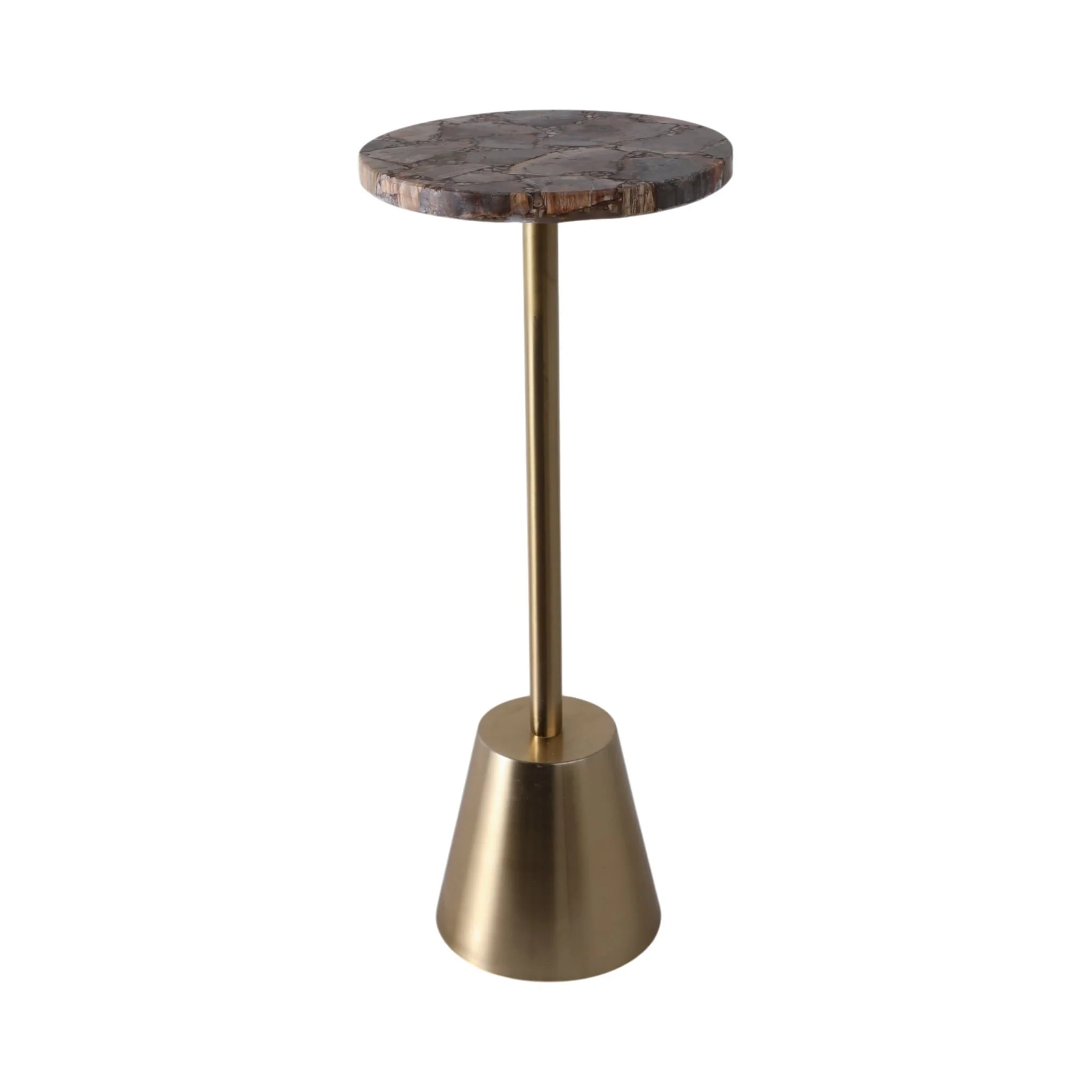 25x10" Petrified Wood Top Drink Table, Brown/gold - Image 3