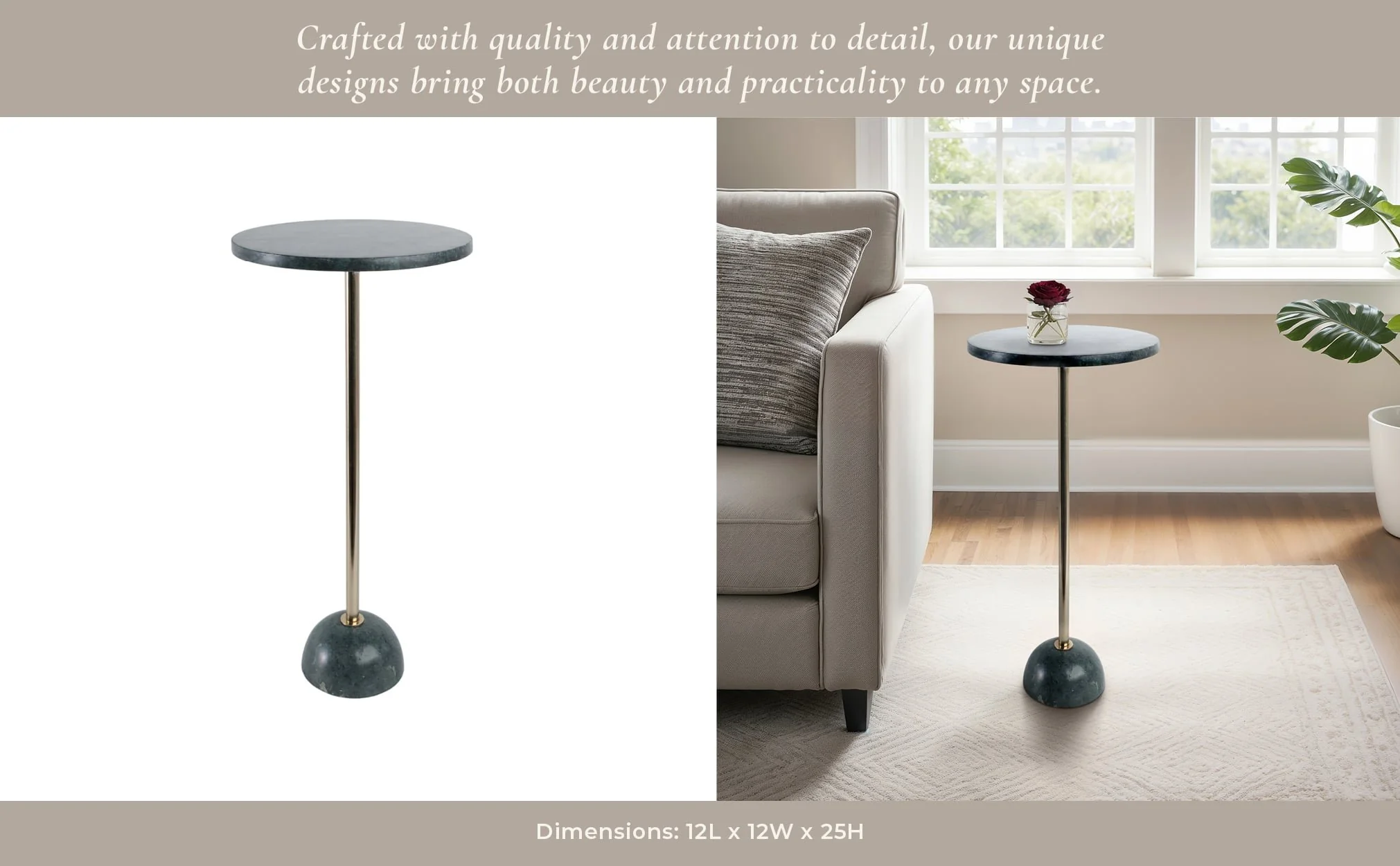 25x12 Marble Ball Base Accent Table, Green/gold - Image 13