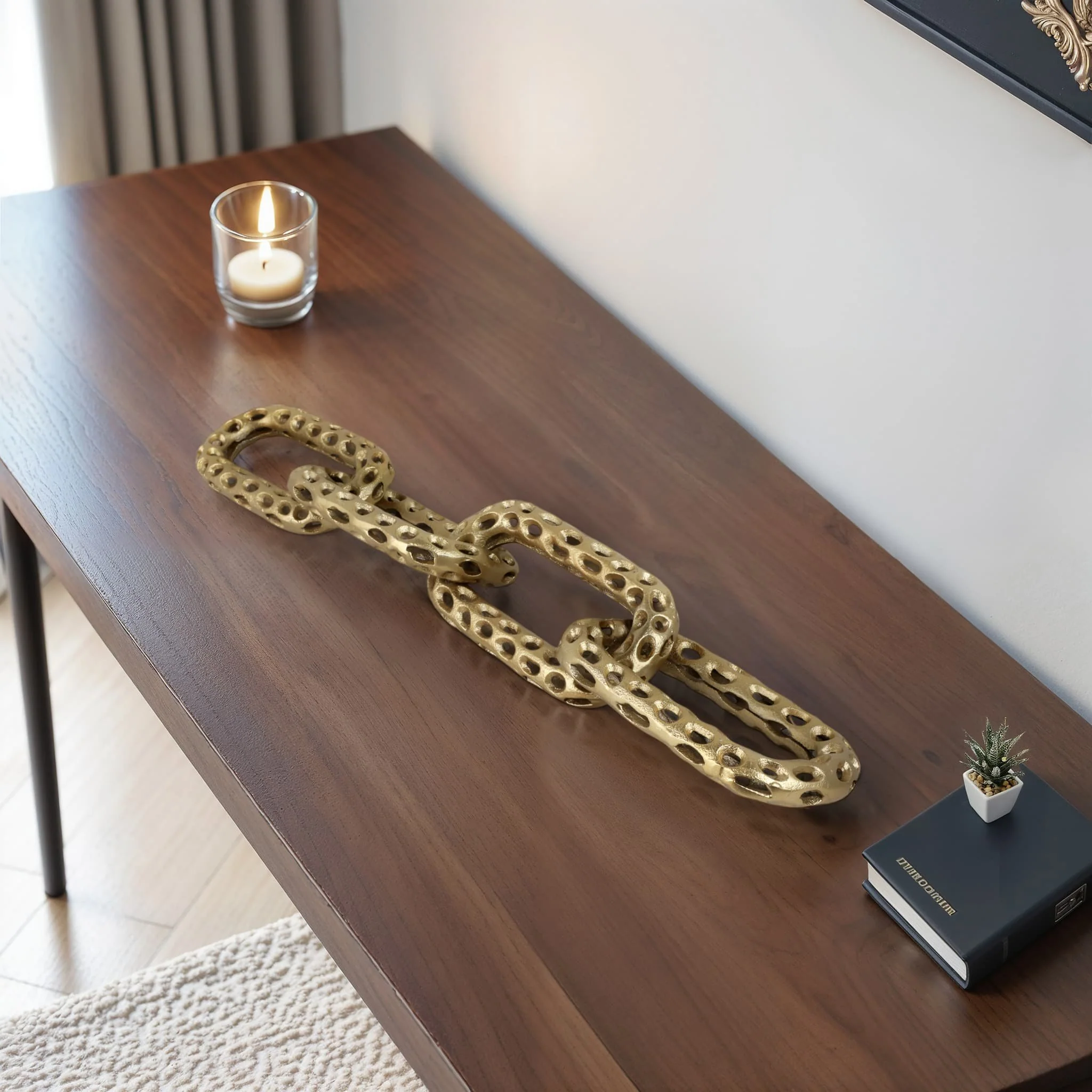 25x4" Pierced Metal 4-chain Link Object, Gold - Image 8